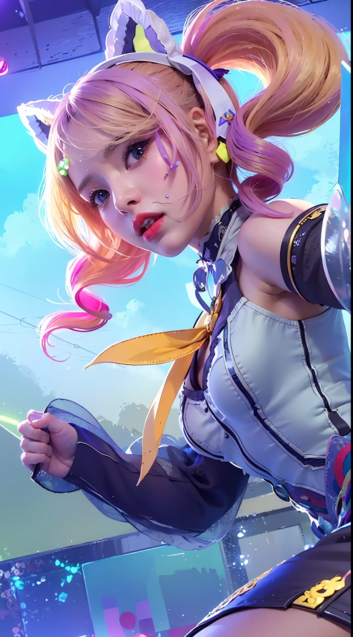 best quality,masterpiece,extremely detailed,high res,4k,ultra high res,detailed shadow,ultra realistic,realistic,dramatic lighting,1girl,solo,detailed face,realistic eyes,realistic skin,white dress,purple hair,dynamic pose, white lace dress