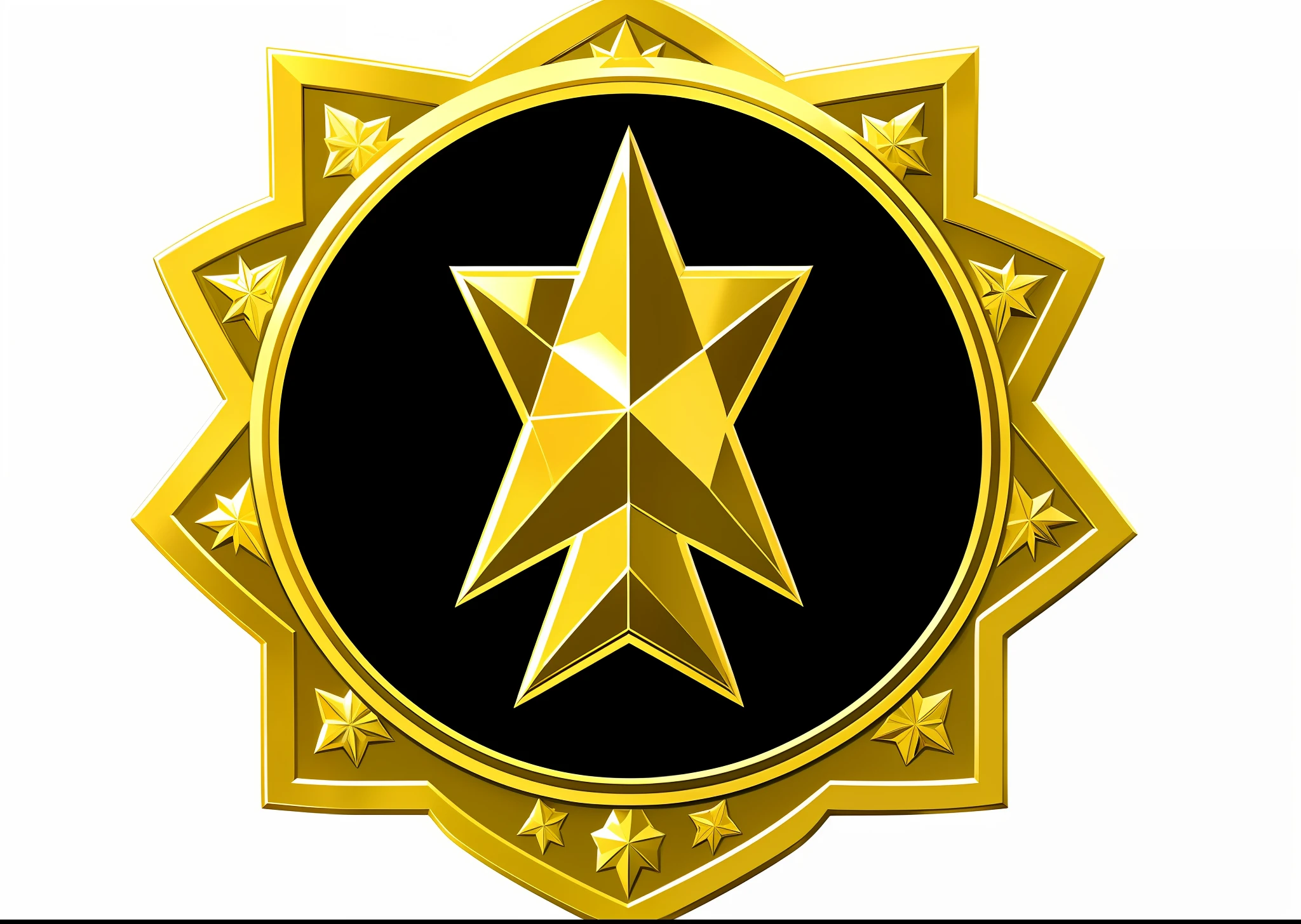Game icon assets, a gold and red shield, center pentagram shape, military badge, avatar image, rating: general, sergeant, shield badge, detailed photo, badge, sign of wisdom, symbol, regular build, logo without text, [sci-fi, elite, badge