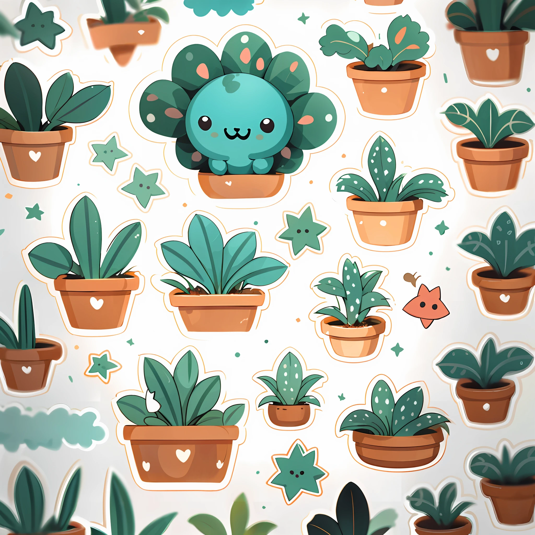 sticker, cute cactus, white background, character focused