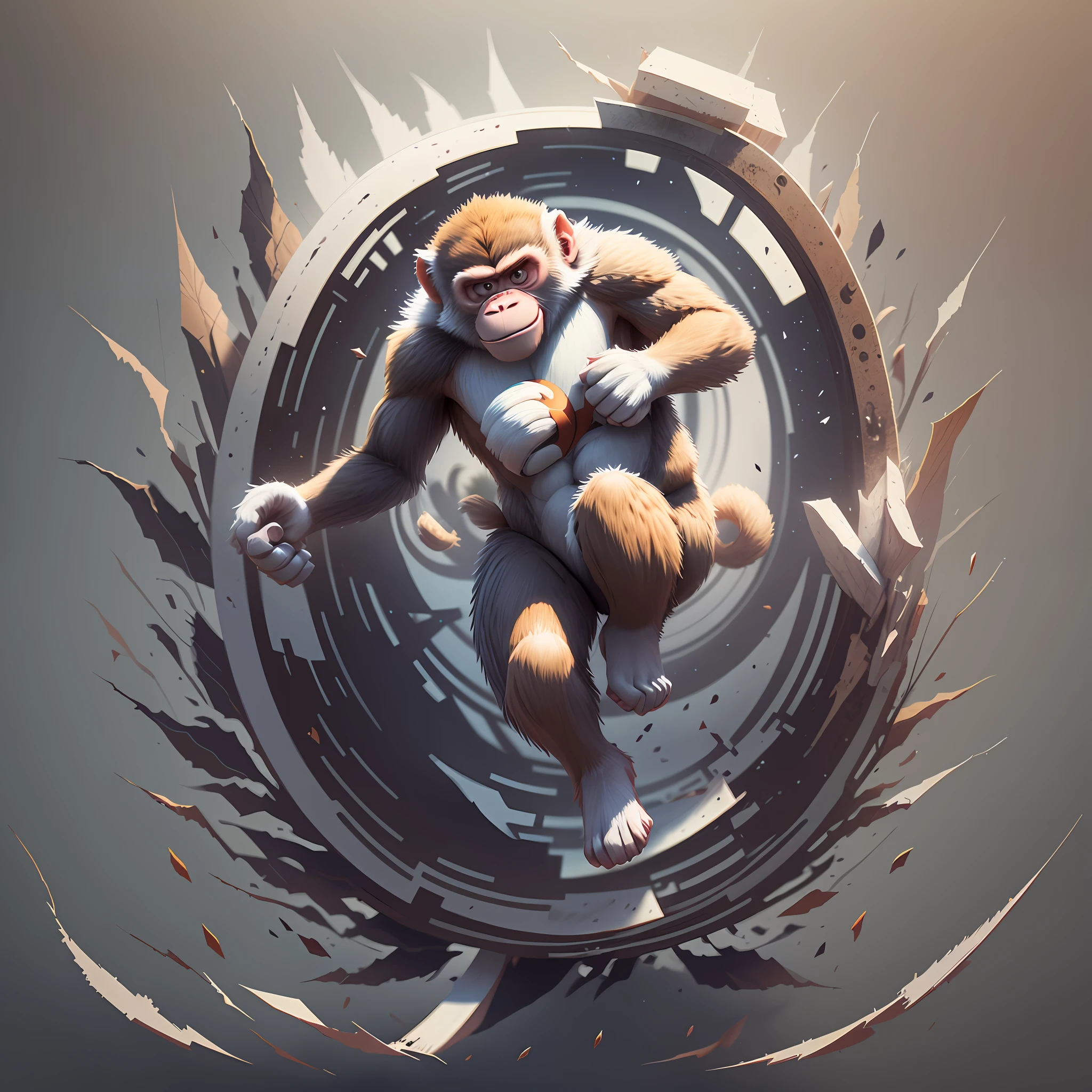Create a logo centered on the image, with a monkey running, background of the image should be white, the logo can not have cuts