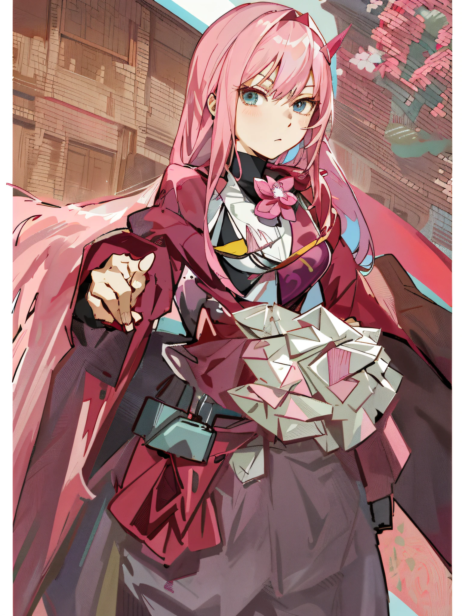 Anime Girl with Pink Hair and Pink Cloak Holding White Paper, Sakura Haruno, Zero Two, Zero Zen Art, Alchemist Girl, Sakura Haruno, Trend at Art Station Pixiv, Zero Sauce, Produced with Anime Painter Studio, Official Artwork, From Ark Night, Sakura Haruno in Slug Sage Mode, Kushat Krenz Key Art Feminization, Close-Up