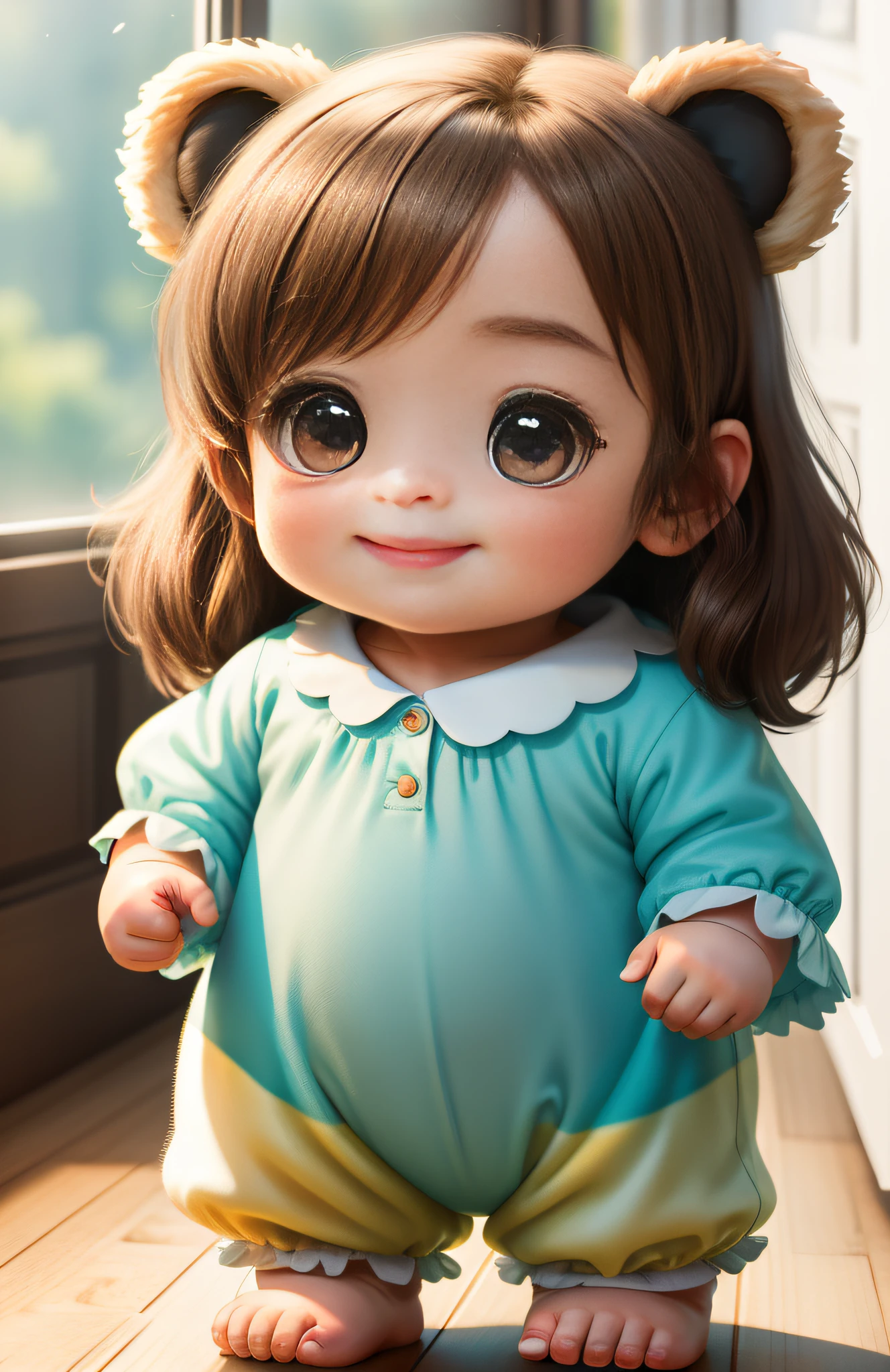 (Masterpiece), (Excellent), (Ultra Fine), (Full Body: 1.2), Super Cute, Baby, Pixar, Pajama Baby Bear, Big Eye, Fluffy, Smile, Delicate, Fairy Tale, Incredibly High Detail, Pixar Style, Bright Color Palette, Natural Light, Simple Background in Solid Colors, Octane Rendering, Trends on Artstation, Gorgeous, Ultra Wide Angle, 8k, HD, Realistic