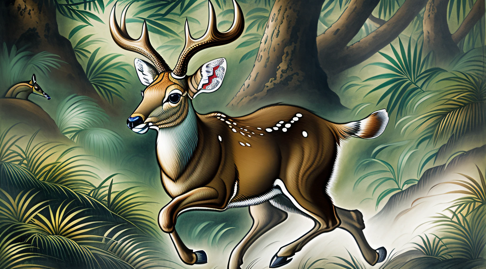 Beautiful sika deer running in the jungle, Chinese painting --auto --s2