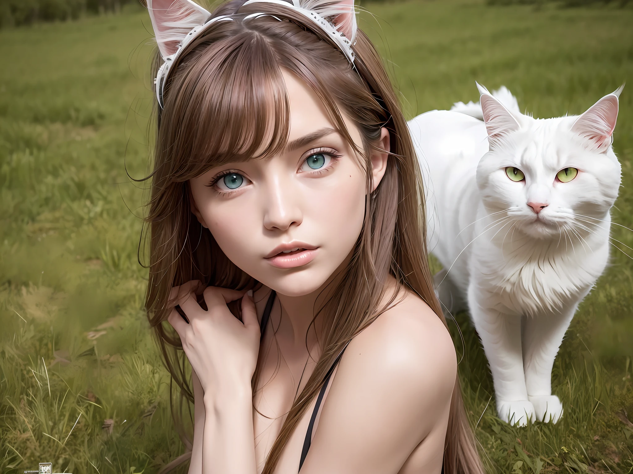 1cat, Maine Coon, Coon Cat, Maine Shag, white cat, cat eyes, light blue eye, Heterochromatic, pupils in a meadow, sit, during the day, sitting on the prairie, long hair, beautiful detailed eyes, extremely detailed eyes and face, light on face, cute, best quality, masterpiece, illustration, an extremely delicate and beautiful, extremely detailed ,CG ,unity ,8k wallpaper, Amazing, finely detail, masterpiece, best quality, official art, extremely detailed CG unity 8k wallpaper, absurdres, incredibly absurdres, huge filesize, ultra-detailed, highres, extremely detailed, (best quality), (realistic, photo-realistic:1.2), 8k, soft lighting, high quality, official art, extremely detailed CG unity 8k wallpaper, cinematic lighting.