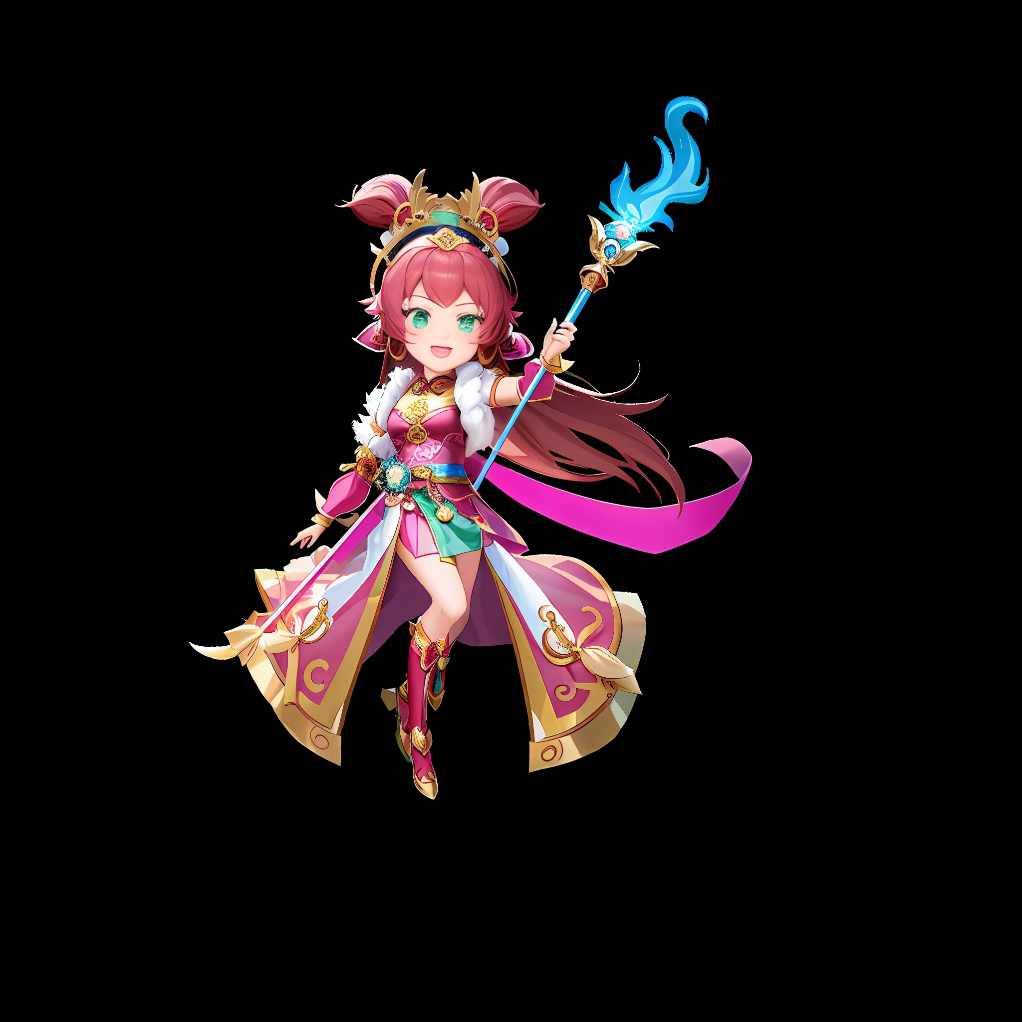 a close up of a cartoon character holding a wand, epic mage girl character, inspired by Lan Ying, yun ling, nezha, inspired by Pu Hua, xianxia hero, inspired by Ju Lian, sha xi, 3 d render official art, full body xianxia, heise jinyao, bian lian, render of a cute 3d anime girl