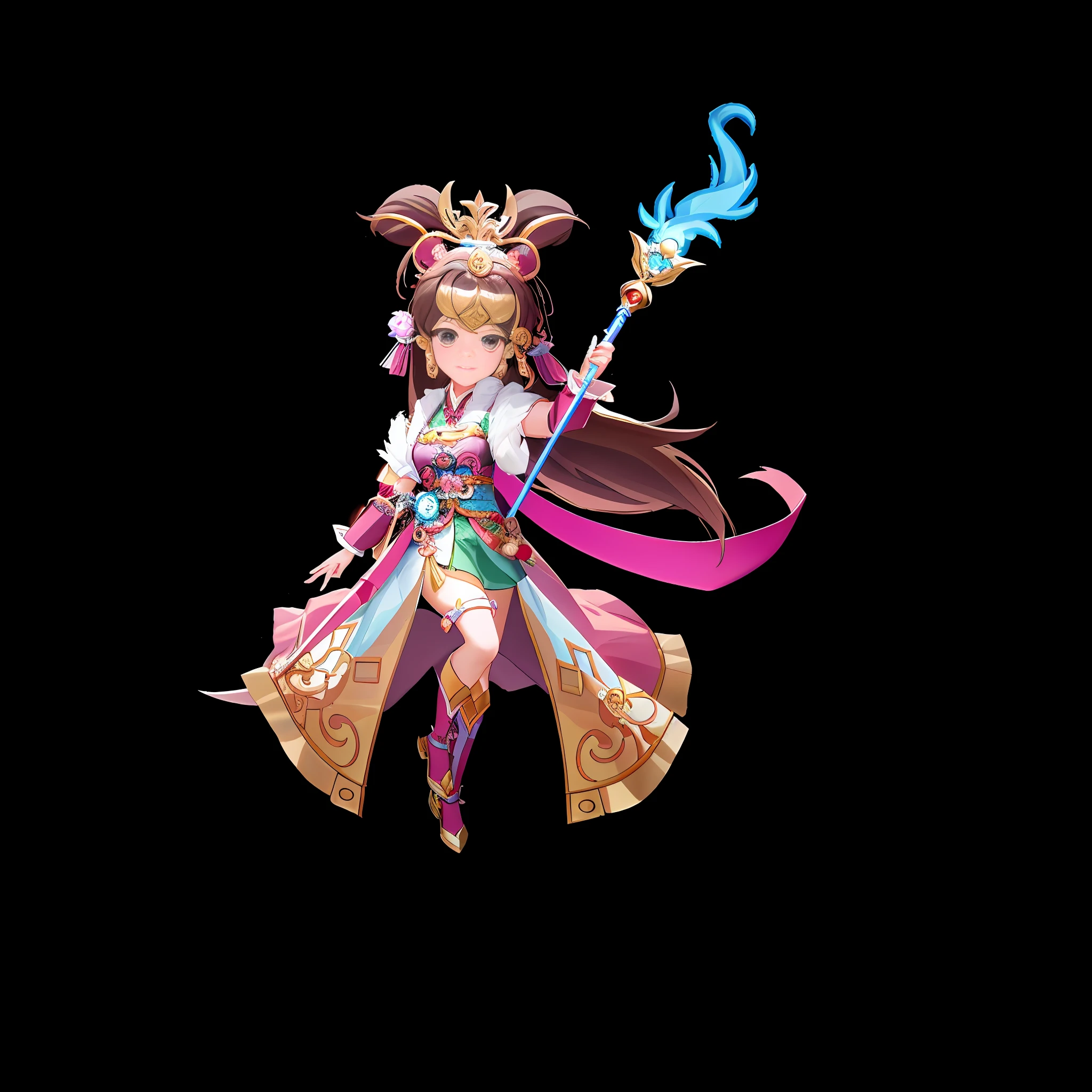 a close up of a cartoon character holding a wand, epic mage girl character, inspired by Lan Ying, yun ling, nezha, inspired by Pu Hua, xianxia hero, inspired by Ju Lian, sha xi, 3 d render official art, full body xianxia, heise jinyao, bian lian, render of a cute 3d anime girl