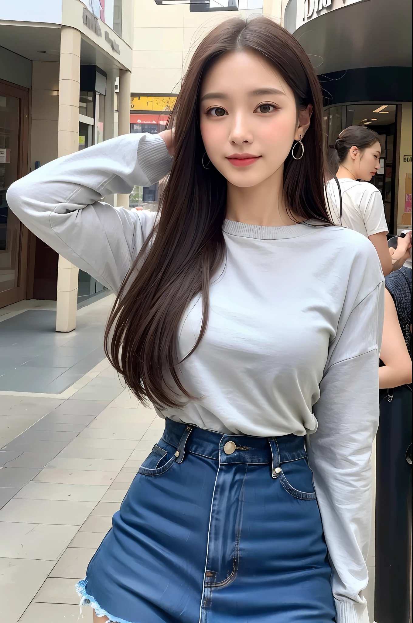 (8k, RAW photos, top quality, masterpiece: 1.2), ultra detailed, super resolution, (real, real photos: 1.37), portraits, high definition RAW color photos, professional photos, very detailed and beautiful, highly detailed, 8k wallpapers, amazing details, huge file size, official art, highly detailed CG Unity 8k wallpapers, highly detailed beautiful girls, highly detailed faces Highly detailed eyes, highly detailed skin, highly detailed fingers, highly detailed nose, highly detailed detailed mouth, perfect anatomy, highly detailed background, highly detailed clothing, one girl, (18:1.2), teen, cute girl, famous Japan idol, cute, realistic body, petite, white skin, radiant skin, slim body, handsome body, smile, cute, youthful, pretty face, realistic face, delicate eyes, sagging eyes, skirt, earrings, camera gaze, cowboy shot, front facing, standing figure, contrappost, high street, public, crowd, dynamic lighting,