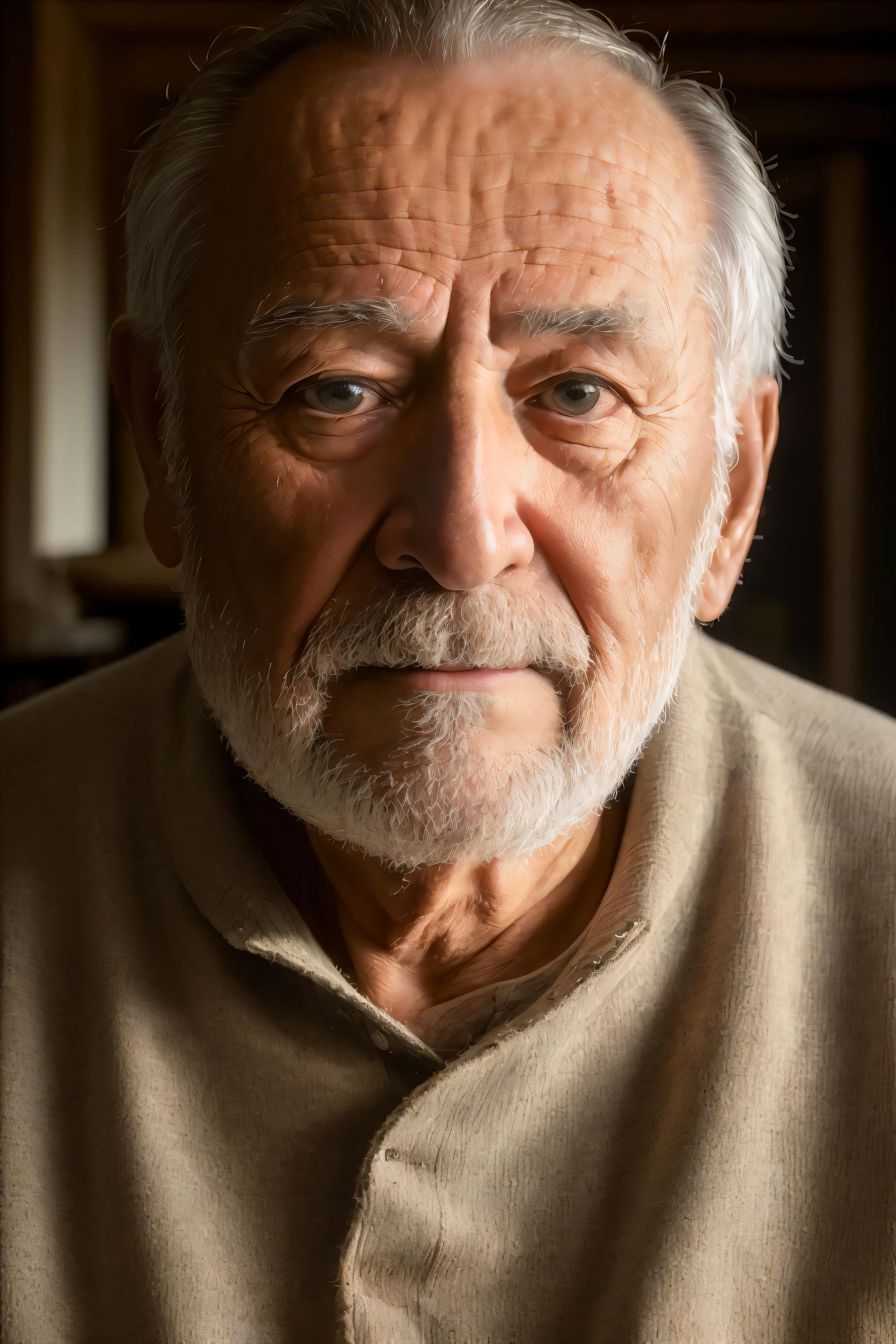 (masterpiece, photorealistic, raw,:1.4), (extremely intricate:1.2), close up, cinematic light, sidelighting, ultra high res, best shadow, RAW, upper body, old man, wearing pullover,