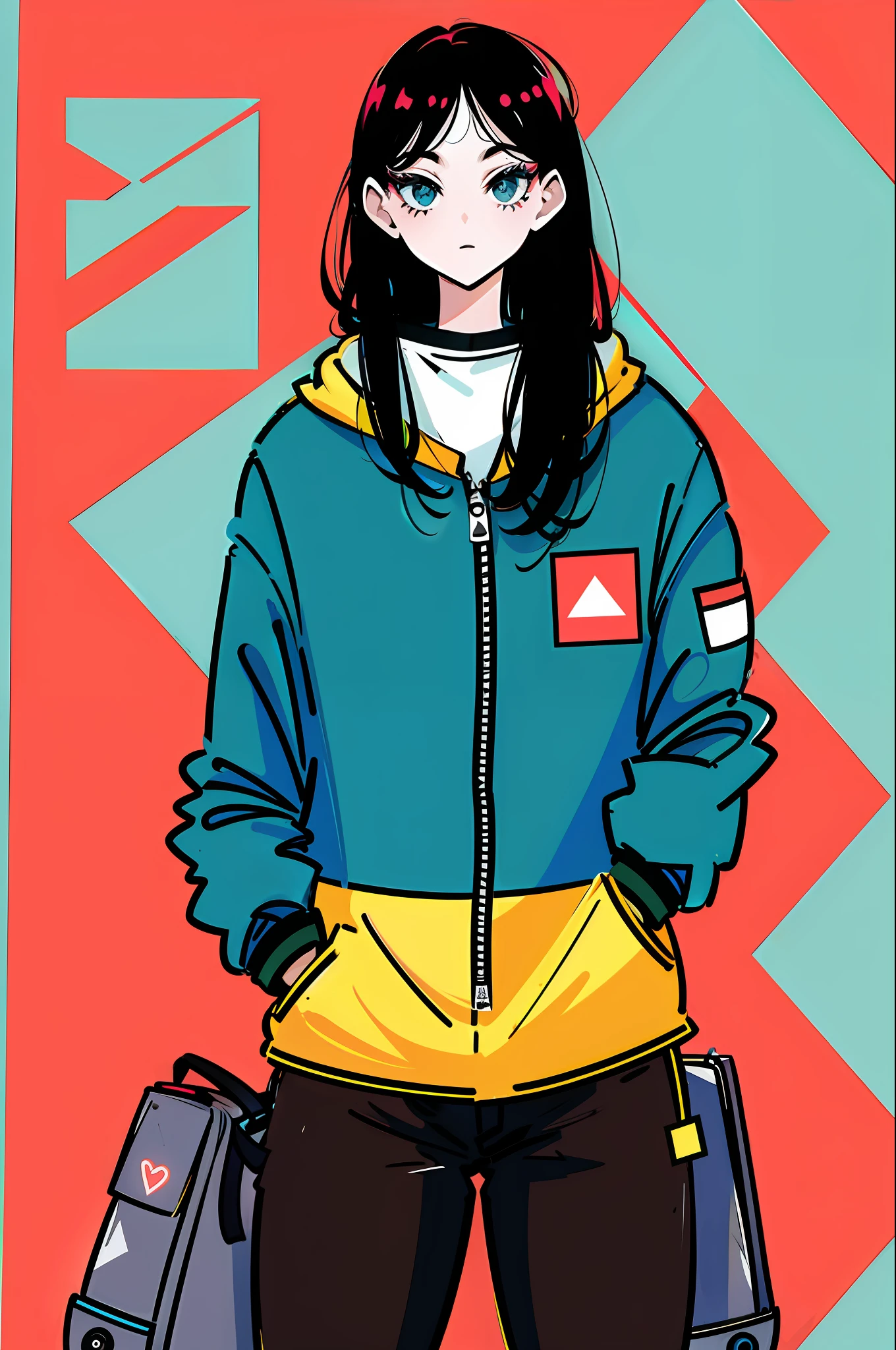 1girl, sfw, cap, shorts, jacket, (Magazine cover-style illustration of a fashionable woman in vibrant outfit posing in front of a colorful and dynamic background. She has a confident expression and is striking a pose. The text on the cover should be bold and attention-grabbing, with the title of the magazine and a catchy headline. The overall style should be modern and trendy, with a focus on fashion and lifestyle), wallpaper, crowds, fashion, contrapposto, female focus, model, cool