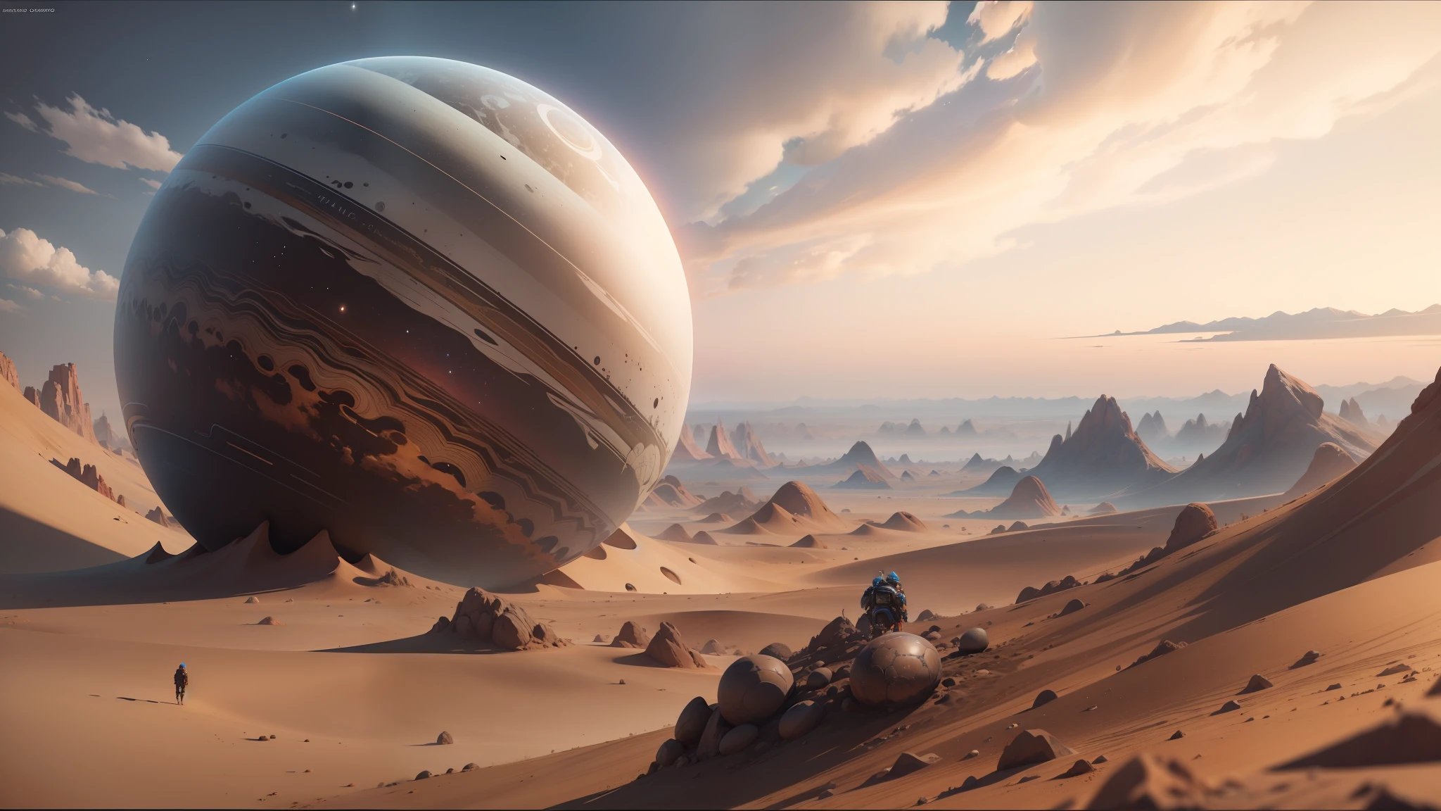arafed view of a planet with a large sphere in the middle of it, jaime jasso, anamorphic widescreen, fractal render, cinematic silk road lanscape, by Sándor Brodszky, jupiter, rendered in high octane, by Robert Bechtle, contours, anamorphic, dune (2021), octane trending on cgsociety --auto --s2