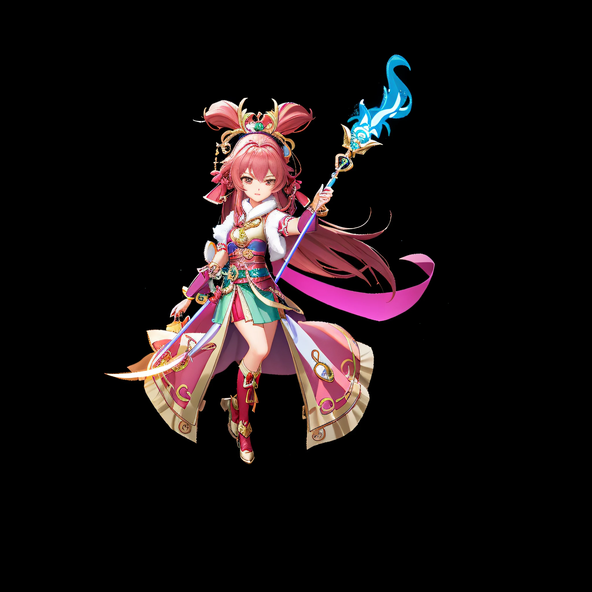 a close up of a cartoon character holding a wand, epic mage girl character, inspired by Lan Ying, yun ling, nezha, inspired by Pu Hua, xianxia hero, inspired by Ju Lian, sha xi, 3 d render official art, full body xianxia, heise jinyao, bian lian, render of a cute 3d anime girl