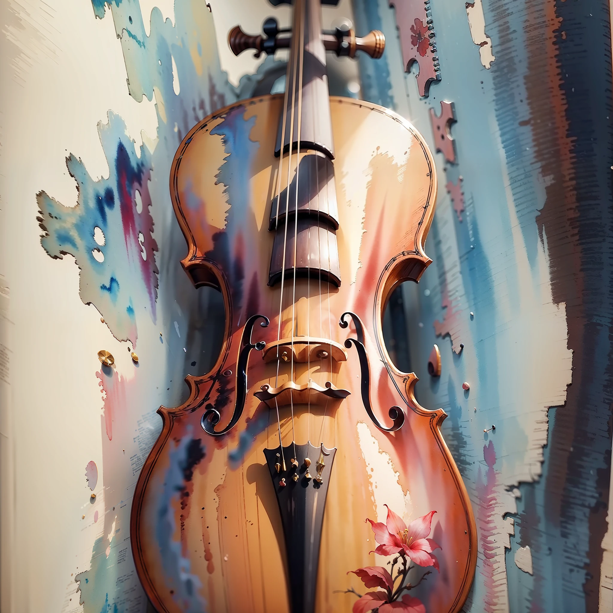 ((high quality)), ((masterpiece)), 8k, object, violin, music, watercolor, painting, delicate,