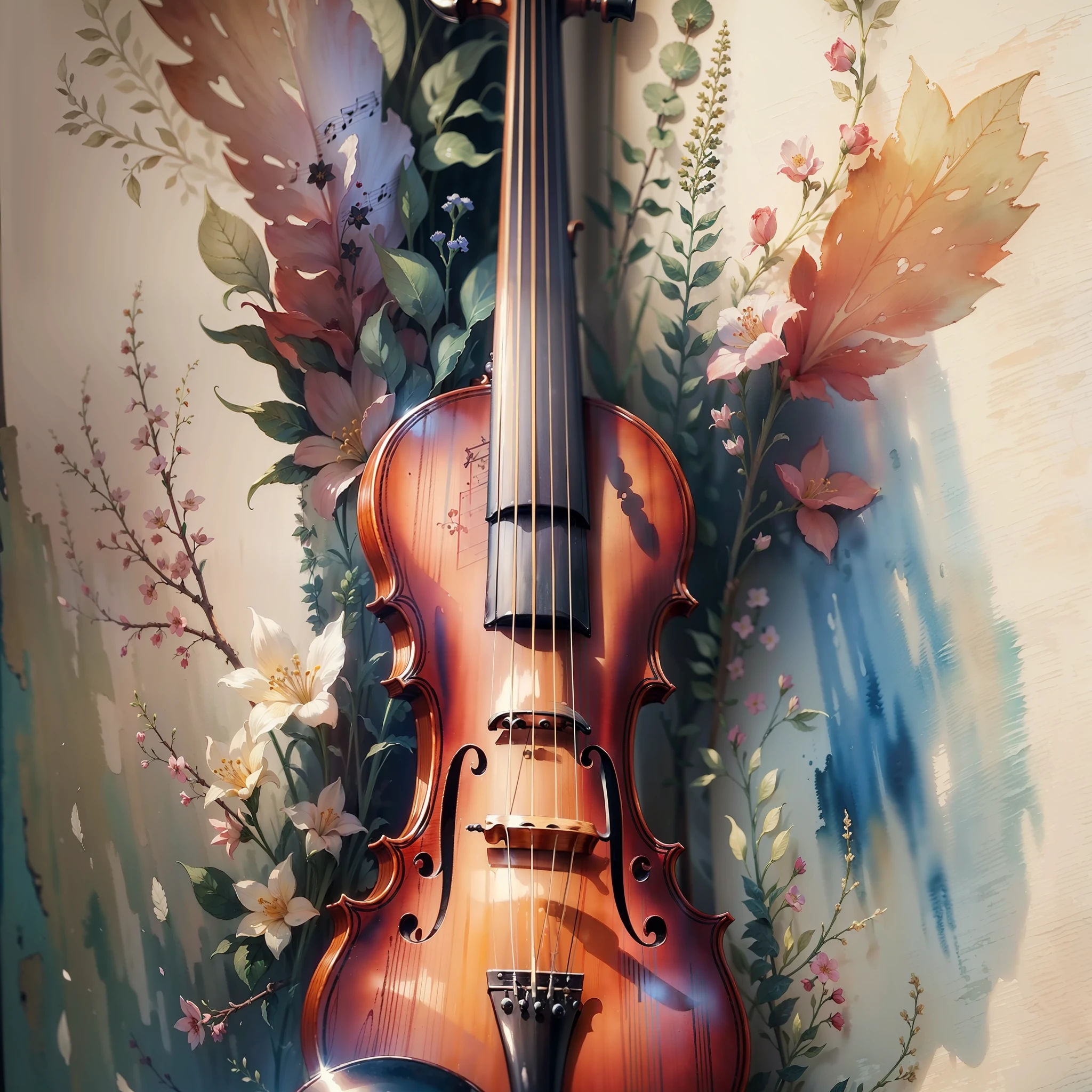 ((high quality)), ((masterpiece)), 8k, object, violin, music, watercolor, painting, delicate,