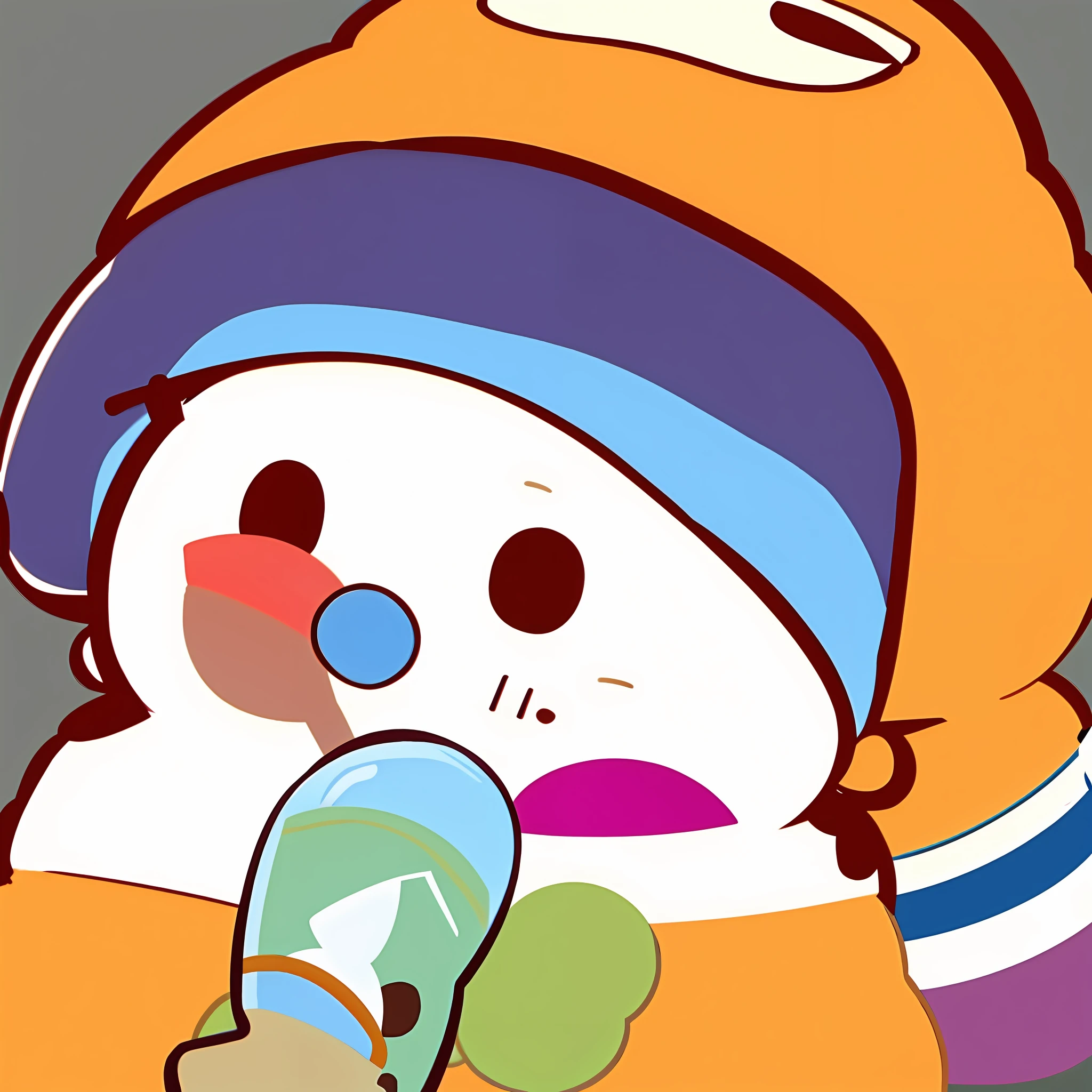 there is a cartoon character holding a bottle and a bottle, danbooru, eric cartman, cute:2, blob anime, cute character, pregnancy, 2d illustration, 2 d illustration, gluttony, belly, umamusume, [ conceptual art ]!!, kewpie mayonnaise, soft anime illustration, bbwchan, drinking boba tea