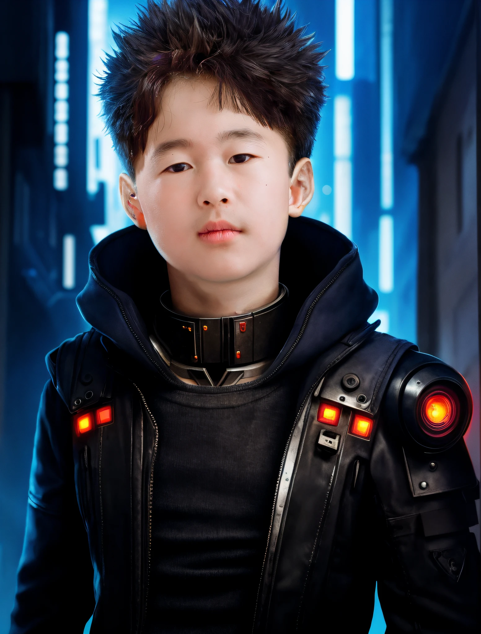 Blade Runner, Cyberpunk, Background Punk, Boy , bone ceramic caliente mech Angle face portrait of a humanoid robot Spanish ninja, with handsome features, boy 10 years oldtado, guapo, reflective surface, Overwatch, trends on cgsociety, trends on artstation