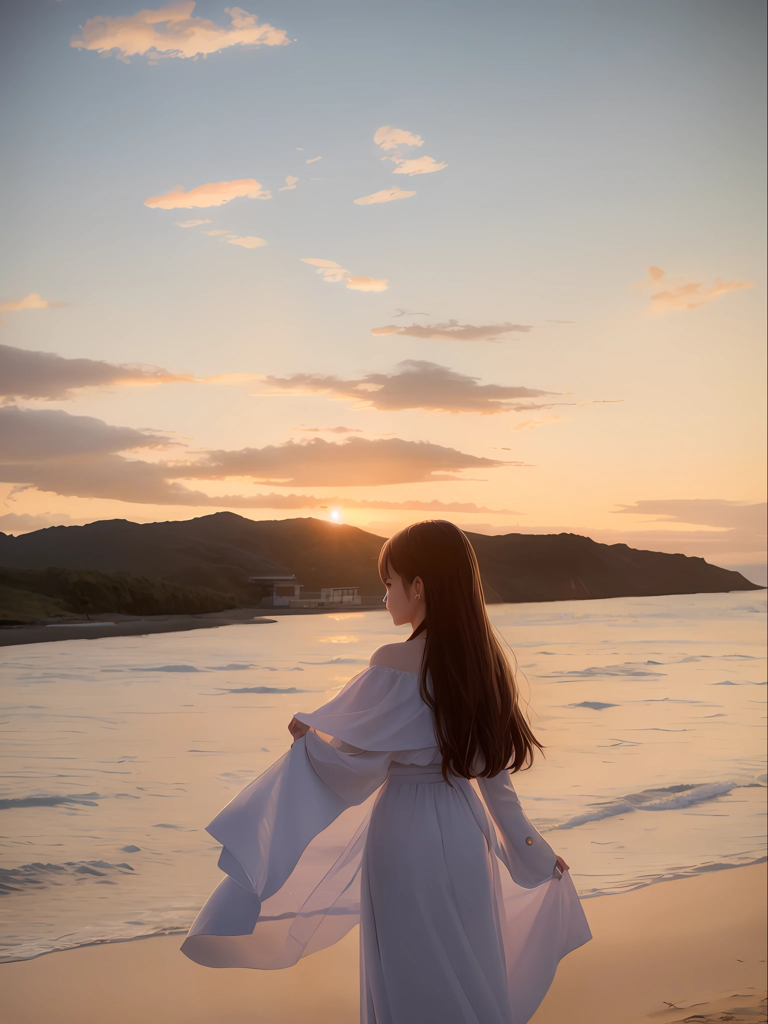 arafed woman standing on a beach with a sunset in the background, with sunset, with a sunset, lalisa manobal, at beach at sunset, xintong chen, at a beautiful sunset, ulzzang, jaeyeon nam, korean girl, anime thai girl, sun yunjoo, kim doyoung, hot with shining sun, during sunset