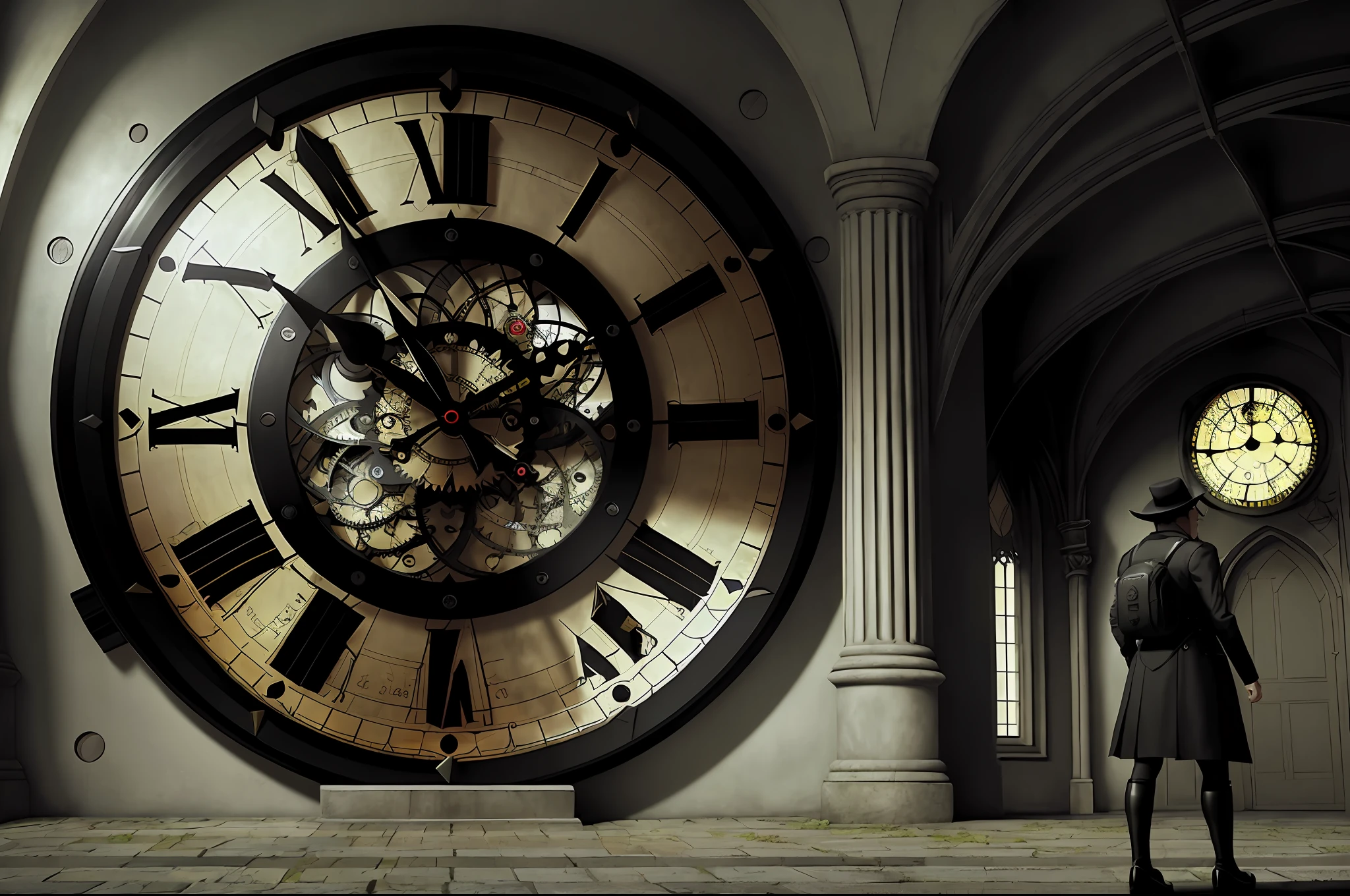absurdist, (((huge, very large clock face))) realist, surrealist, Lovecraftian, techno noir, survival, action, adventure, retropanc, atompunk, clockpunk, biopunk, supernatural, utopian, dystopia, thriller, comedy, crime, detective, fantasy, fable, fairy tale, historical, magical, mythical, sci-fi, horror, gothic, ghost, romance, satire, isekai