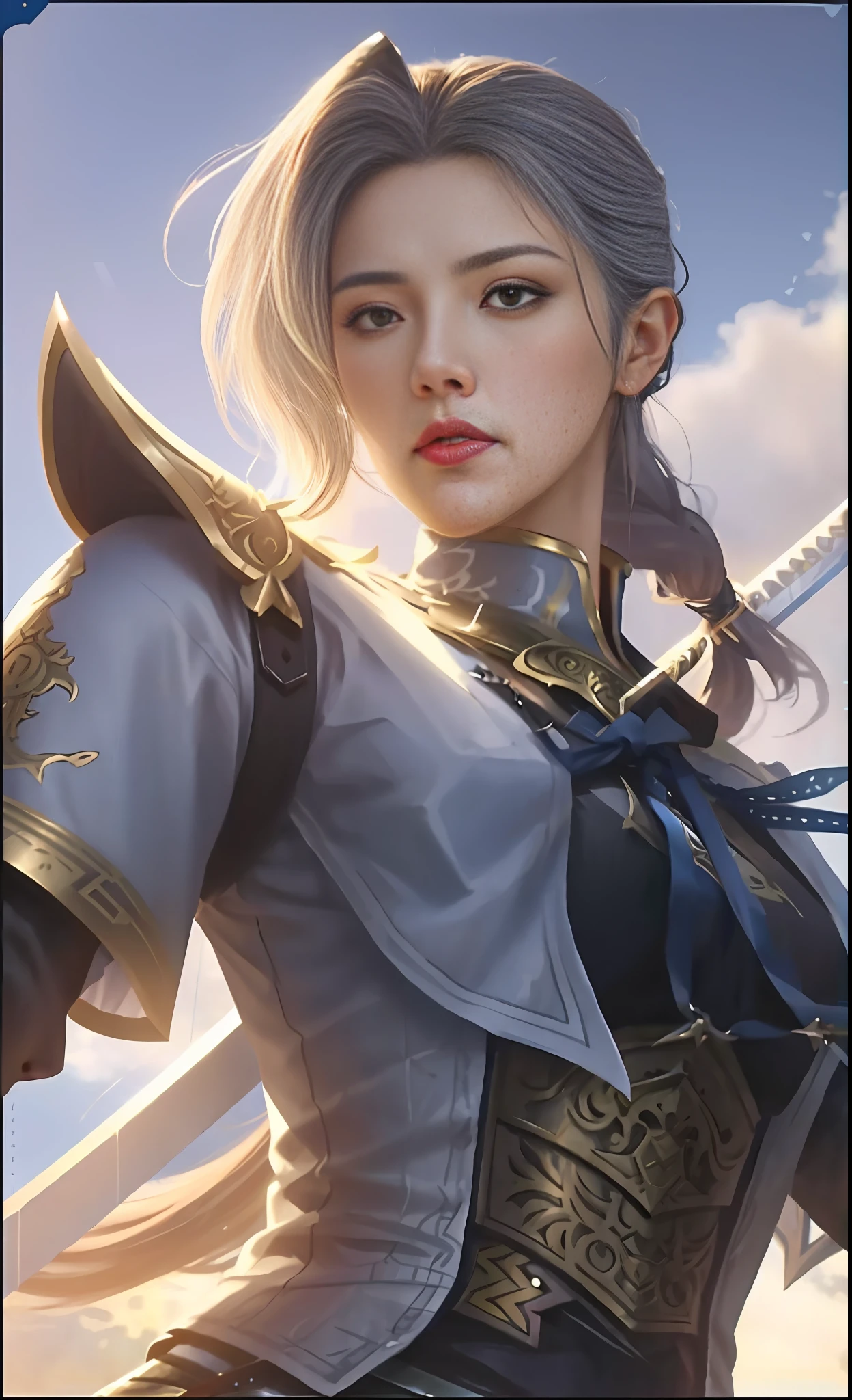 a close up of a woman with a sword in her hand, ashe, heise jinyao, valentina remenar, artgerm lau, astri lohne, extremely detailed artgerm, ruan jia and artgerm, kda, artgerm jsc, stanley artgerm lau, artgerm detailed