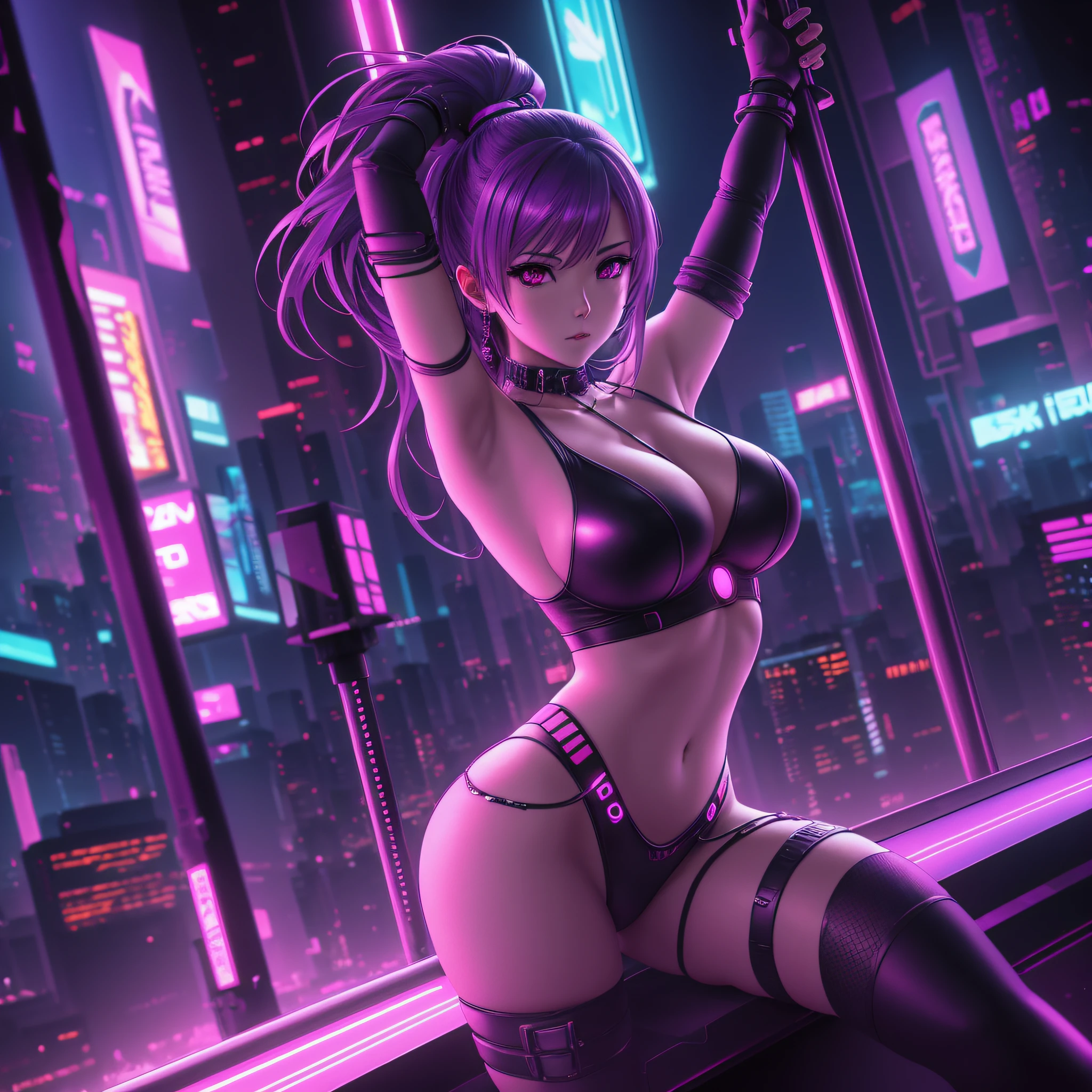 beautiful cyberpunk anime girl, pole dancing, nightclub background, realistic anime art, 8k, best quality --auto --s2