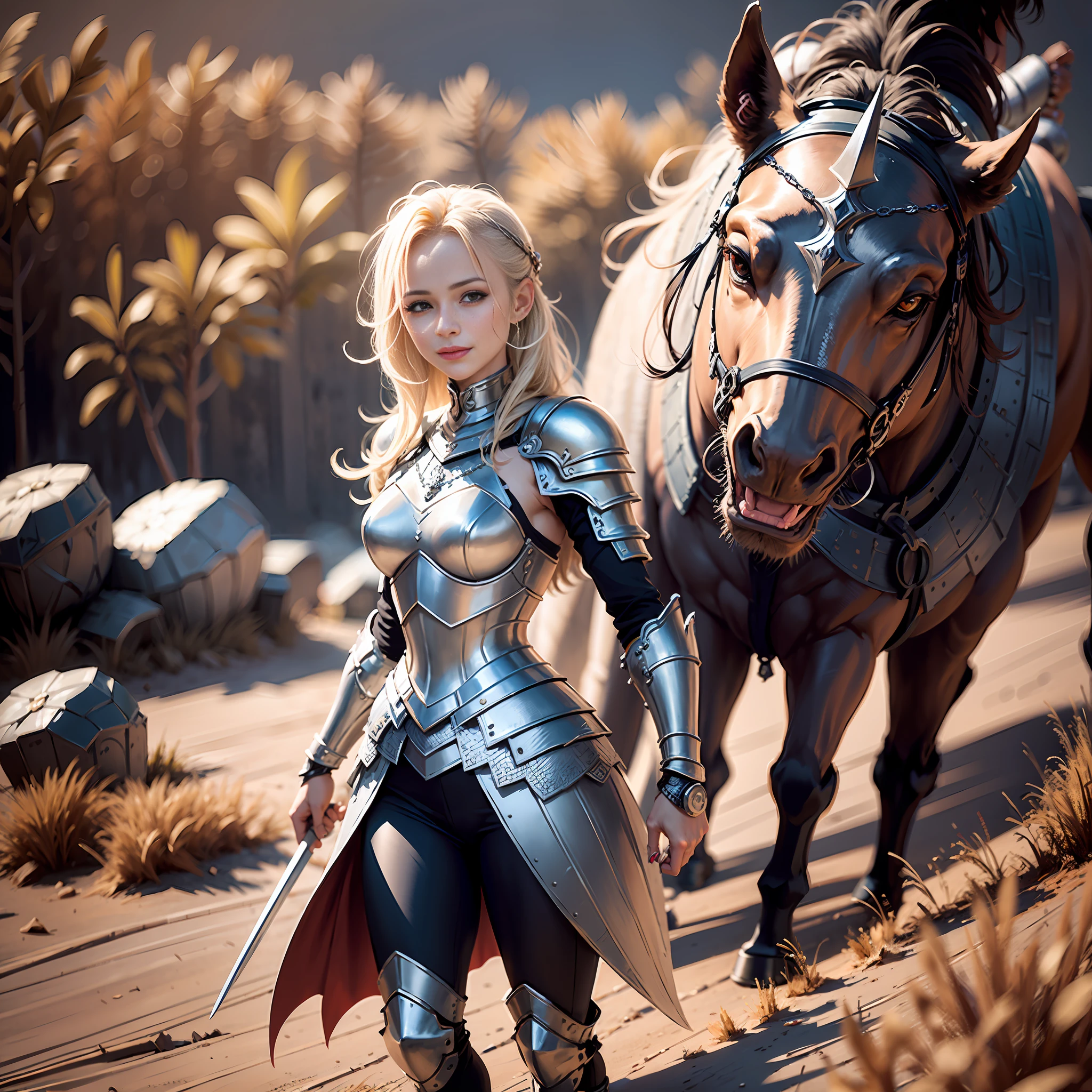 (((Medium shot))), couple, (a man and a woman), two individuals, ancient battlefield, jousting, big sword, frolic, fighting, sweet, happy, smile, armor, chain mail, armor, happy, pretty eyes, playfulness, surrealism, pov, romanticism, cinematic lighting, 8K, UHD, masterpiece, ccurate, anatomically correct, textured skin, high detail, high quality, high resolution, award-winning, best quality, 16K, bad body, bad hands,bad legs.