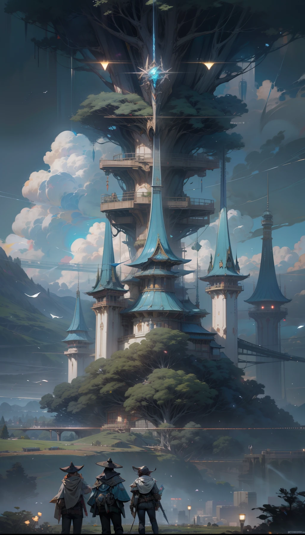 Sky, Clouds, holding_weapon, no_humans, Glow, giant_ trees , cyberpunk_Architecture, "sky, cloud, glowing, big trees , building, cybernetic _trees, tree_mech, sci-fi, cityscape, realistic, mechanical" Science Fiction, Cities, Rendered in Octane, hyper realistic, 8k, epic composition, cinematic, octane render, artstation landscape vista photography by Carr Clifton & Galen Rowell, 16K resolution, Landscape veduta photo by Dustin Lefevre & tdraw, 8k resolution, detailed landscape painting by Ivan Shishkin, DeviantArt, Flickr, rendered in Enscape, Miyazaki, Nausicaa Ghibli, Breath of The Wild,,trending in artstation, cgsociety, 8k post-processing highly detailed,Junji Murakami, Mucha Klimt, Sharandula, Hiroshi Yoshida, Tom Bagshaw, Ross Tran, Artgerm,Craig Mullins,dramatic,Junji Murakami, moody lighting rendered by octane engine,characters 8K symmetrical arstation, cape,cinematic lighting, intricate details, 8k detail post processing, hyperealistic, octane rend, Zdzisław Beksiński style, ar 2:3 Reality Reality --auto --s2