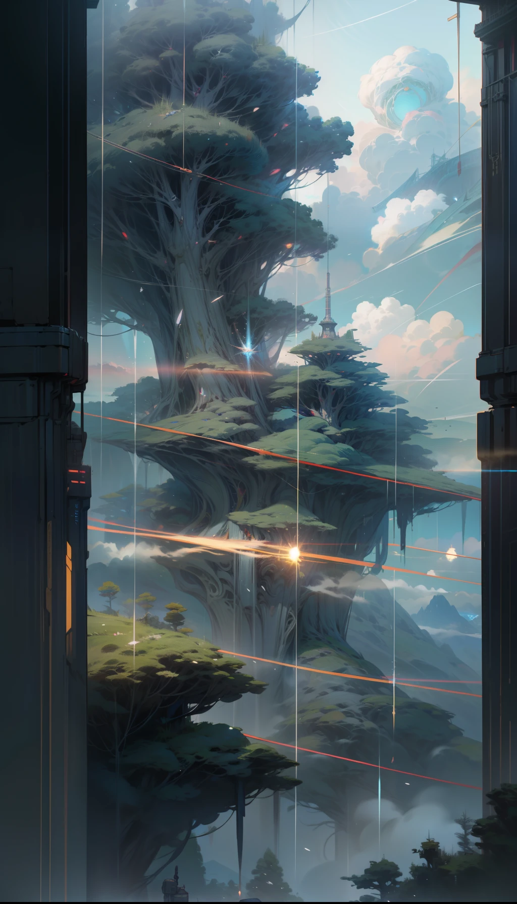 Sky, Clouds, holding_weapon, no_humans, Glow, giant_ trees , cyberpunk_Architecture, "sky, cloud, glowing, big trees , building, cybernetic _trees, tree_mech, sci-fi, cityscape, realistic, mechanical" Science Fiction, Cities, Rendered in Octane, hyper realistic, 8k, epic composition, cinematic, octane render, artstation landscape vista photography by Carr Clifton & Galen Rowell, 16K resolution, Landscape veduta photo by Dustin Lefevre & tdraw, 8k resolution, detailed landscape painting by Ivan Shishkin, DeviantArt, Flickr, rendered in Enscape, Miyazaki, Nausicaa Ghibli, Breath of The Wild,,trending in artstation, cgsociety, 8k post-processing highly detailed,Junji Murakami, Mucha Klimt, Sharandula, Hiroshi Yoshida, Tom Bagshaw, Ross Tran, Artgerm,Craig Mullins,dramatic,Junji Murakami, moody lighting rendered by octane engine,characters 8K symmetrical arstation, cape,cinematic lighting, intricate details, 8k detail post processing, hyperealistic, octane rend, Zdzisław Beksiński style, ar 2:3 Reality Reality --auto --s2