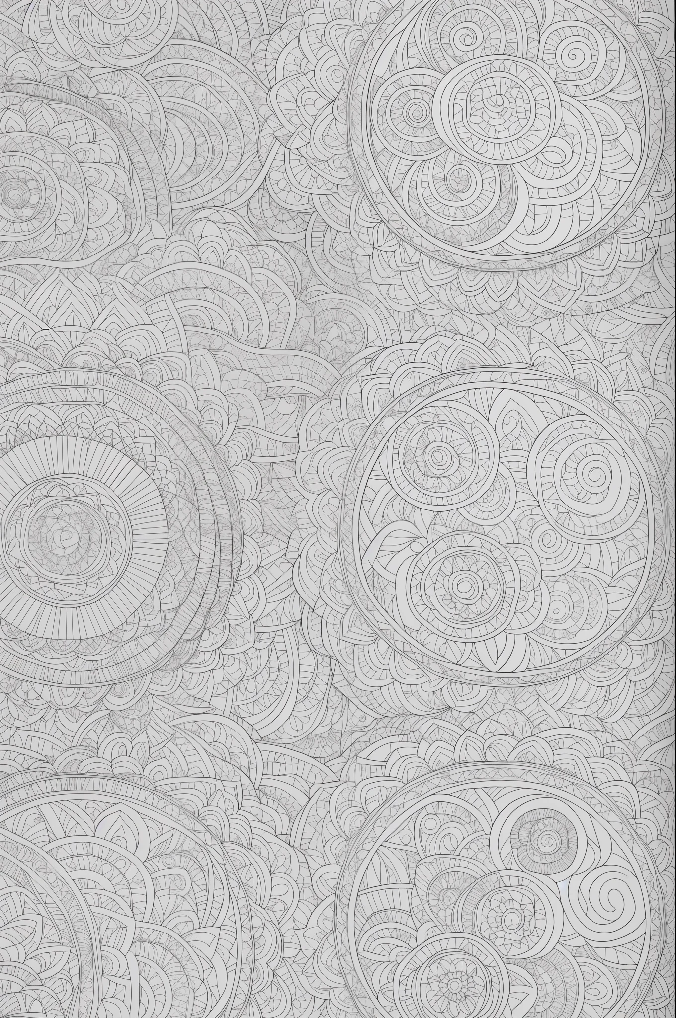 Printable coloring drawing, circles, shapes, white background, made with ink
