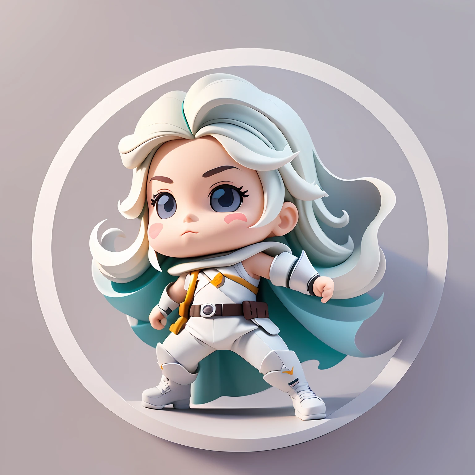 A sticker containing a minimalist mini caricature of a hero. The lines are simple and clean, highlighting the character's main traits. The background is neutral, to highlight the hero. It uses solid, vibrant colors to convey energy. The contour is sharp, defining the hero's contours well. The lighting is soft, bringing out essential details. Artistic reference: minimalist style. The design is centralized, with influence from artists such as Leonardo Difusion and Midjourney. High definition resolution (8k) to ensure quality. The sticker is in 3D format, allowing a three-dimensional view of the hero. Reduced size, but with all the characteristic elements --auto --s2