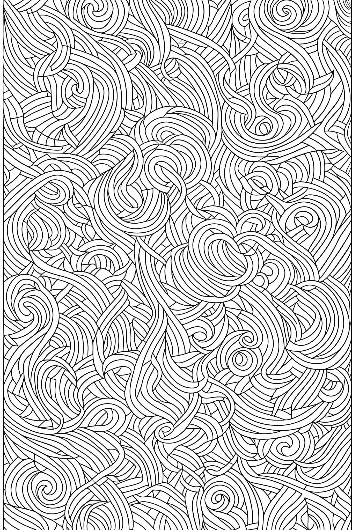 Printable coloring drawing, maze, shapes, white background, made with ink