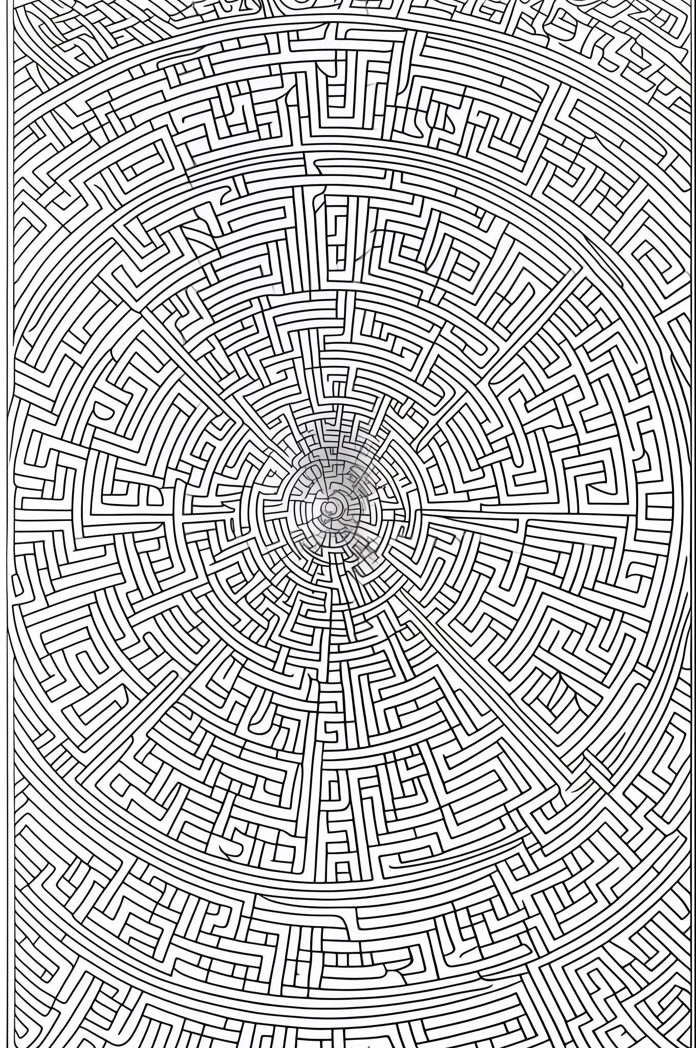 Printable coloring page, maze, white background, made with ink