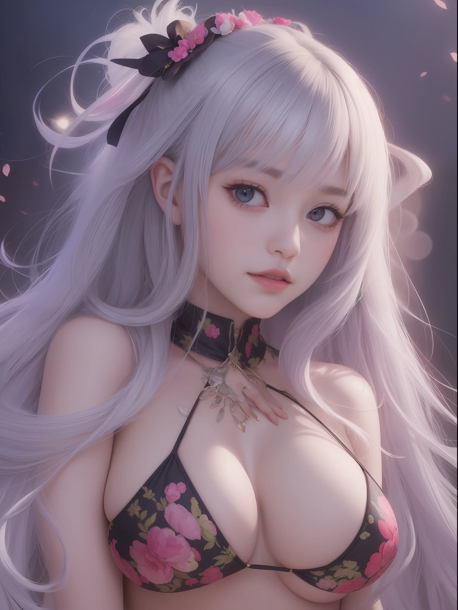 anime girl with absolutely beautiful long hair, sexy bikini, anime moe artstyle, cute anime girl, cute anime girl portrait, pretty anime girl, portrait of cute anime girl, kawaii realistic portrait, anime visual of a cute girl, cute anime girl portraits, portrait anime girl, anime style portrait, beautiful anime girl, full body, smile, (huge boobs:1.2), navel, thin waist, (big hip), Thighs