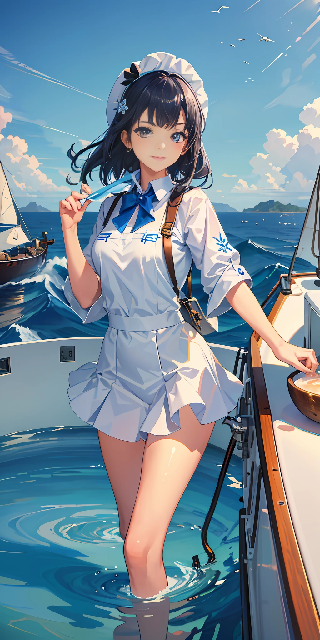 ((masterpiece)), (((best quality))), ((ultra-detailed)), ((illustration)) ,girl, boat, water surface, whirlpool, milk