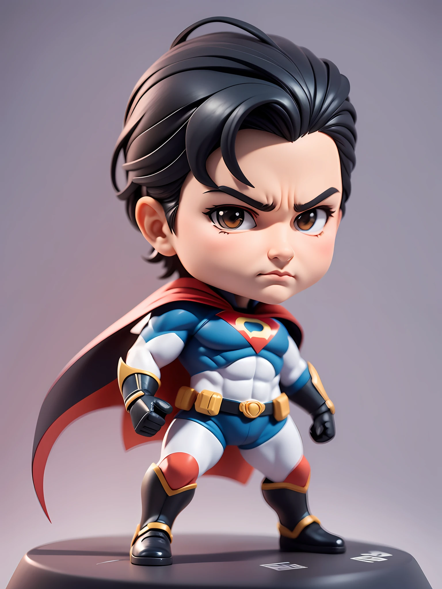 A sticker containing a minimalist mini caricature of a DC hero. The lines are simple and clean, highlighting the main traits of the iconic character. The background is neutral, allowing the hero to stand out. It uses solid, vibrant colors characteristic of the DC universe. The outline is sharp, accurately outlining the hero's contours. The lighting is soft, bringing out the essential details of the caricature. Artistic Reference: Minimalist style with influence from DC heroes. The design is centered, with a focus on authentic representation of the hero. High definition resolution (8k) to ensure quality. The sticker is in 3D format, allowing a three-dimensional view of the hero in miniature. Reduced size, but with all the distinctive and recognizable elements of the DC hero --auto --s2
