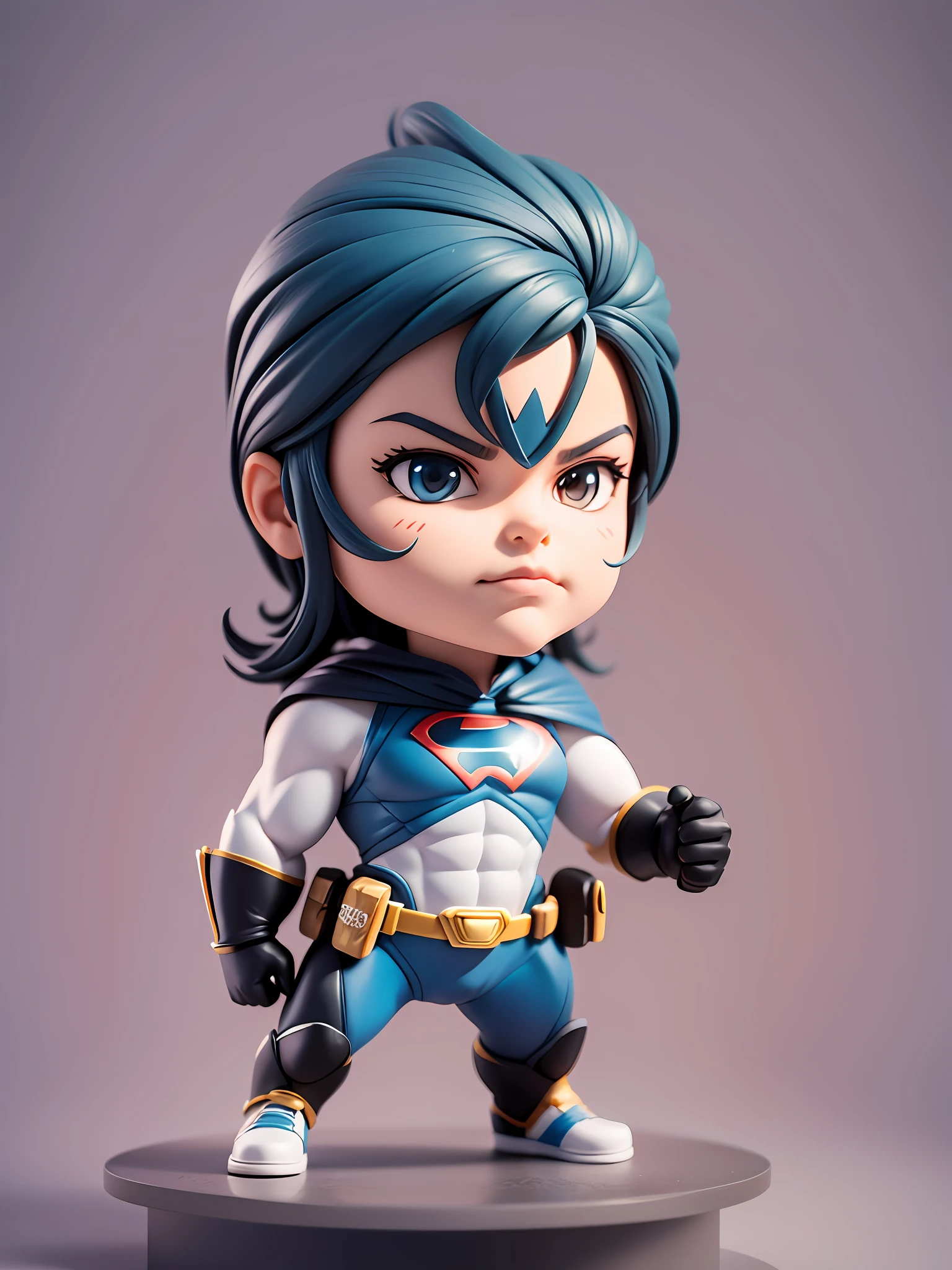 A sticker containing a minimalist mini caricature of a DC hero. The lines are simple and clean, highlighting the main traits of the iconic character. The background is neutral, allowing the hero to stand out. It uses solid, vibrant colors characteristic of the DC universe. The outline is sharp, accurately outlining the hero's contours. The lighting is soft, bringing out the essential details of the caricature. Artistic Reference: Minimalist style with influence from DC heroes. The design is centered, with a focus on authentic representation of the hero. High definition resolution (8k) to ensure quality. The sticker is in 3D format, allowing a three-dimensional view of the hero in miniature. Reduced size, but with all the distinctive and recognizable elements of the DC hero --auto --s2