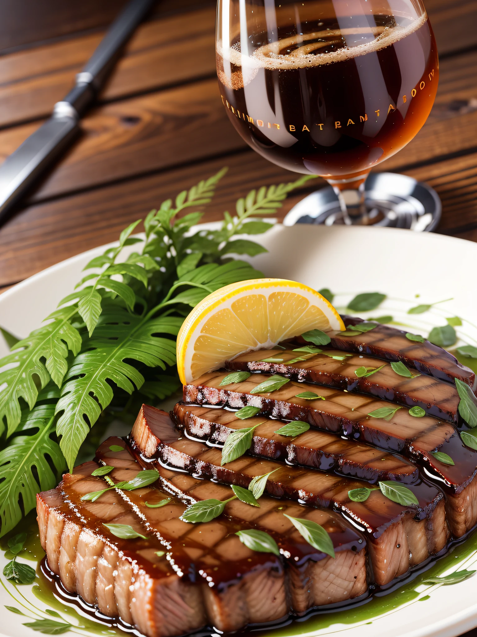 (detailed description) (high resolution) logo for steakhouse with bottom covered with ferns --auto --s2