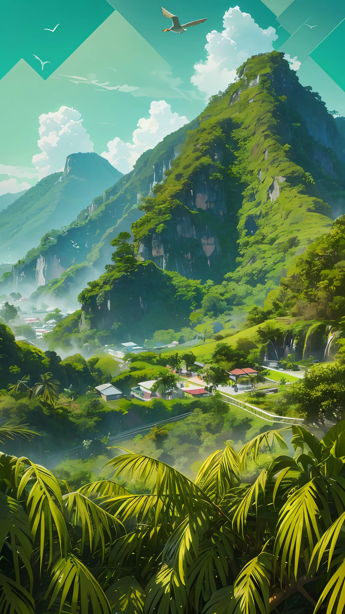 “Create a captivating image in a vibrant and dynamic style that represents the essence of Jamaica. In the center of the image, depict a lush tropical forest with towering trees, alongside fields of swaying sugar cane. Use a rich color palette, incorporating deep greens for the forest and vibrant shades of green for the sugar cane, capturing the diverse and abundant nature of the Jamaican landscape. To enhance the depiction of the sugar cane fields, include workers tending to the crops, showcasing the agricultural significance of sugar cane in Jamaica’s history and economy. Emphasize the tall stalks and vibrant green color of the sugar cane, bringing them to life in the composition. Integrate the lively and colorful birdlife found in Jamaican forests. Illustrate native birds such as the Jamaican Tody or the Red-billed Streamertail, known as the national bird of Jamaica. These birds, with their vibrant plumage and unique characteristics, add an element of beauty and enchantment to the image. In the background, capture the majestic Blue Mountains, their misty peaks rising in the distance. These mountains are not only a stunning natural feature of Jamaica but also contribute to the ideal conditions for growing coffee. Incorporate subtle elements that represent the coffee industry, such as coffee plants or a small coffee bean illustration. To add a touch of Jamaican culture, include individuals engaging in activities that reflect the island’s spirit, such as playing reggae music, dancing, or enjoying the vibrant local cuisine. Ensure that the composition portrays depth and movement, with birds soaring through the air, leaves rustling in the wind, and the warm glow of sunlight filtering through the forest canopy. This will create a sense of energy and immersion in the --auto --s2