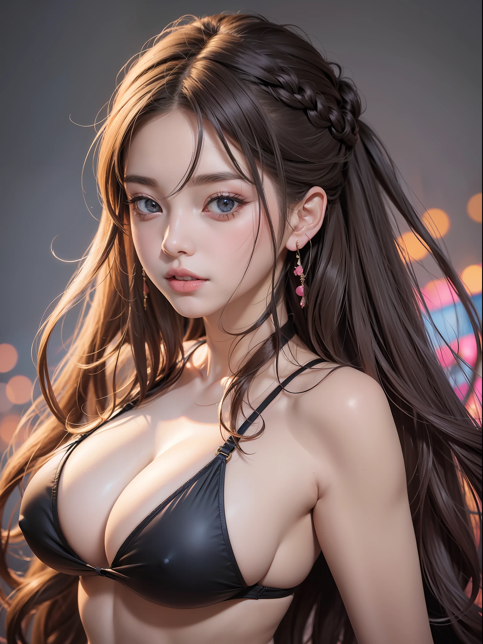 anime girl with absolutely beautiful long hair, sexy bikini, anime moe artstyle, cute anime girl, cute anime girl portrait, pretty anime girl, portrait of cute anime girl, kawaii realistic portrait, anime visual of a cute girl, cute anime girl portraits, portrait anime girl, anime style portrait, beautiful anime girl, full body, smile, (huge boobs:1.2), navel, thin waist, (big hip), Thighs
