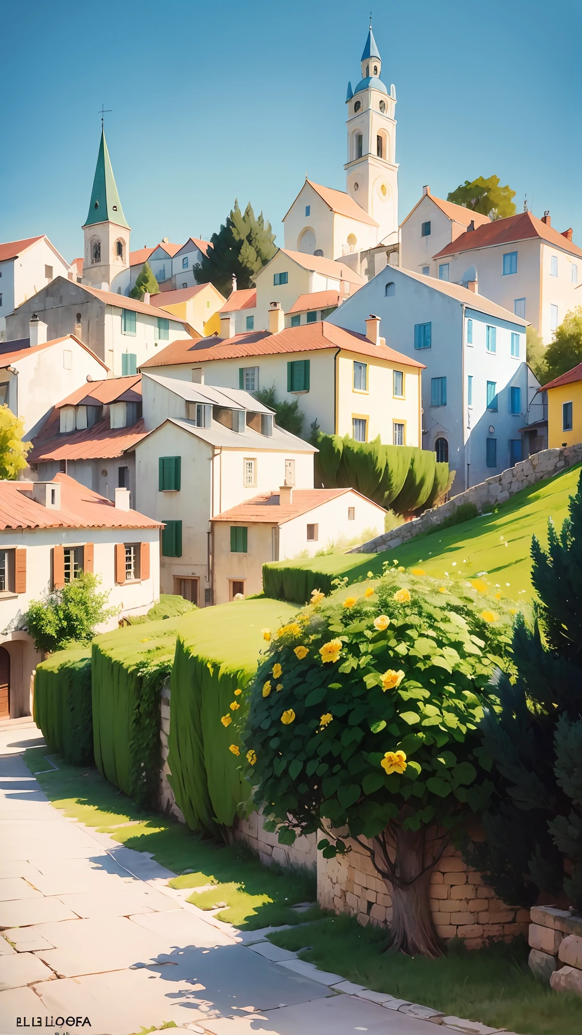 illustration:10, masterpiece,best quality,Alberobello town, take inspiration from this and create a similar trees landscape, streetslora:watercolorStylev10:035EasyNegative --auto --s2