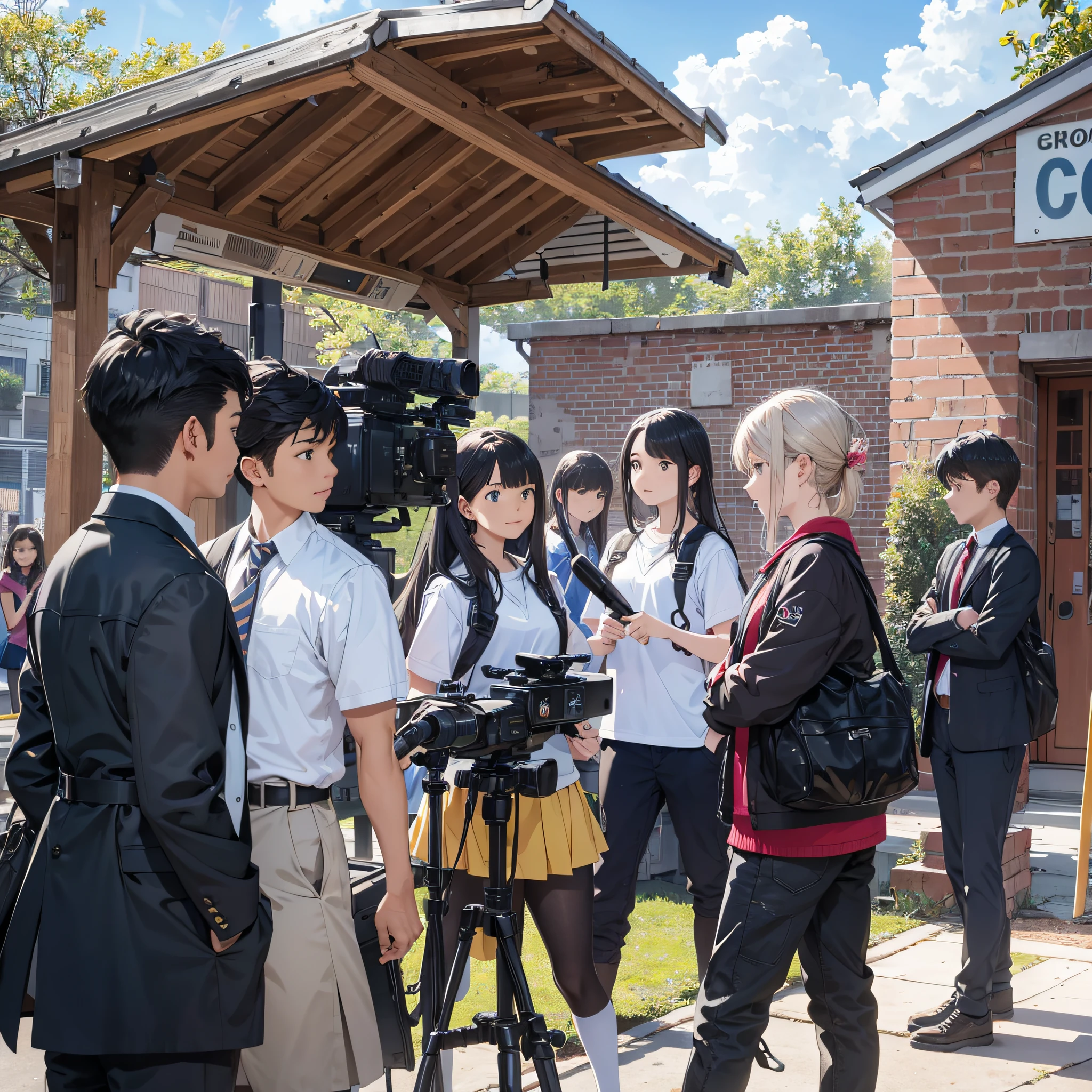 Television filmed in the playground of the high school
