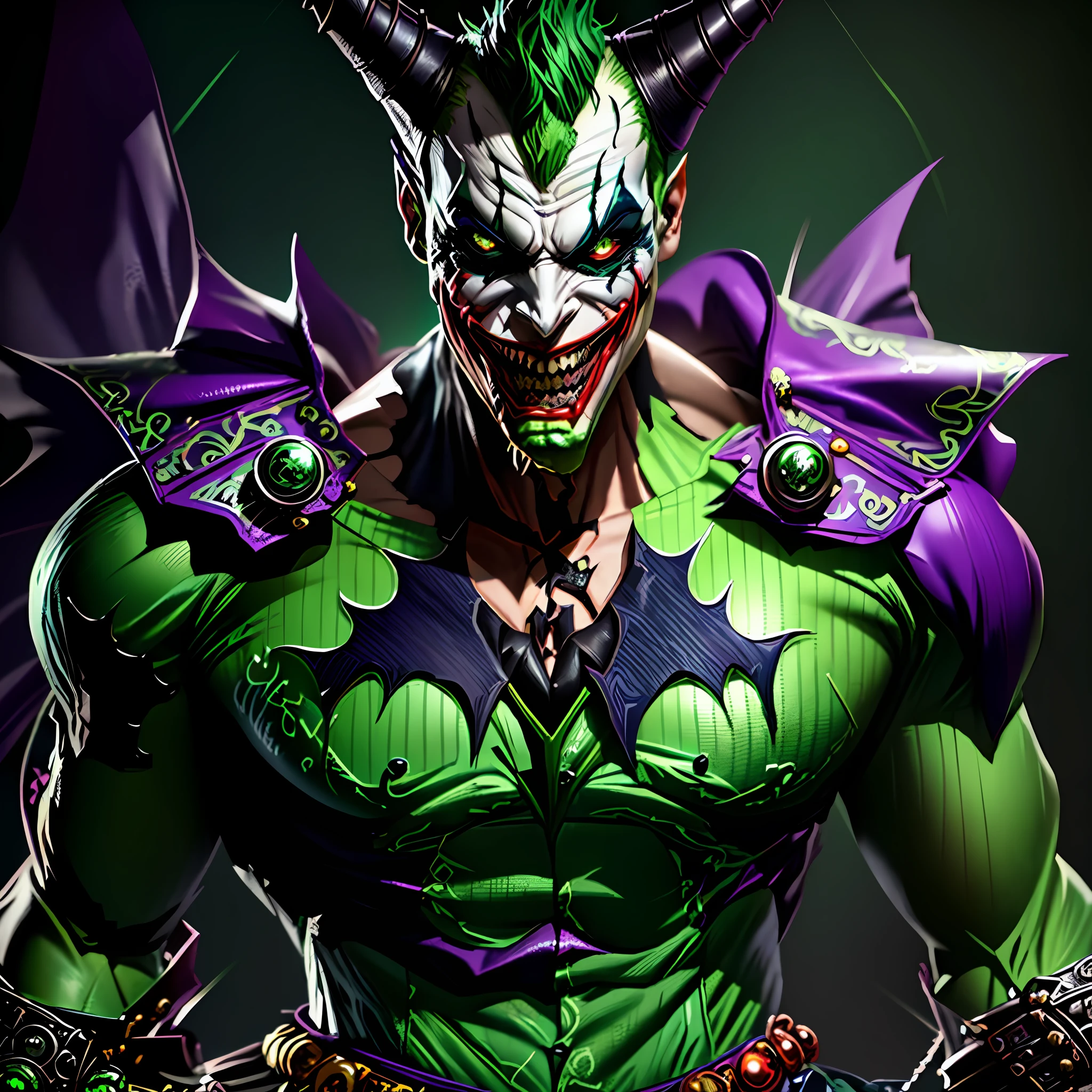 a close up of a joker statue with a green hair, zbrushcentral, zbrush central contest winner, featured on zbrush central, grotesque joker, batman as the joker, zbrush contest winner, trending on zbrush central, trending on artstation:3, trending on artstation.', sideshow collectibles, trending on artstationhq, hyper real render