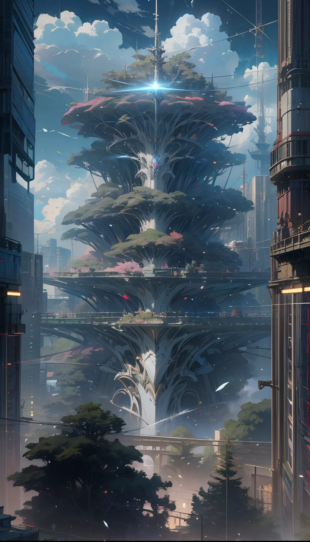 Sky, Clouds, holding_weapon, no_humans, Glow, giant_ trees , cyberpunk_Architecture, "sky, cloud, glowing, big trees , building, cybernetic _trees, tree_mech, sci-fi, cityscape, realistic, mechanical" Science Fiction, Cities, Rendered in Octane, hyper realistic, 8k, epic composition, cinematic, octane render, artstation landscape vista photography by Carr Clifton & Galen Rowell, 16K resolution, Landscape veduta photo by Dustin Lefevre & tdraw, 8k resolution, detailed landscape painting by Ivan Shishkin, DeviantArt, Flickr, rendered in Enscape, Miyazaki, Nausicaa Ghibli, Breath of The Wild,,trending in artstation, cgsociety, 8k post-processing highly detailed,Junji Murakami, Mucha Klimt, Sharandula, Hiroshi Yoshida, Tom Bagshaw, Ross Tran, Artgerm,Craig Mullins,dramatic,Junji Murakami, moody lighting rendered by octane engine,characters 8K symmetrical arstation, cape,cinematic lighting, intricate details, 8k detail post processing, hyperealistic, octane rend, Zdzisław Beksiński style, ar 2:3 Reality Reality --auto --s2