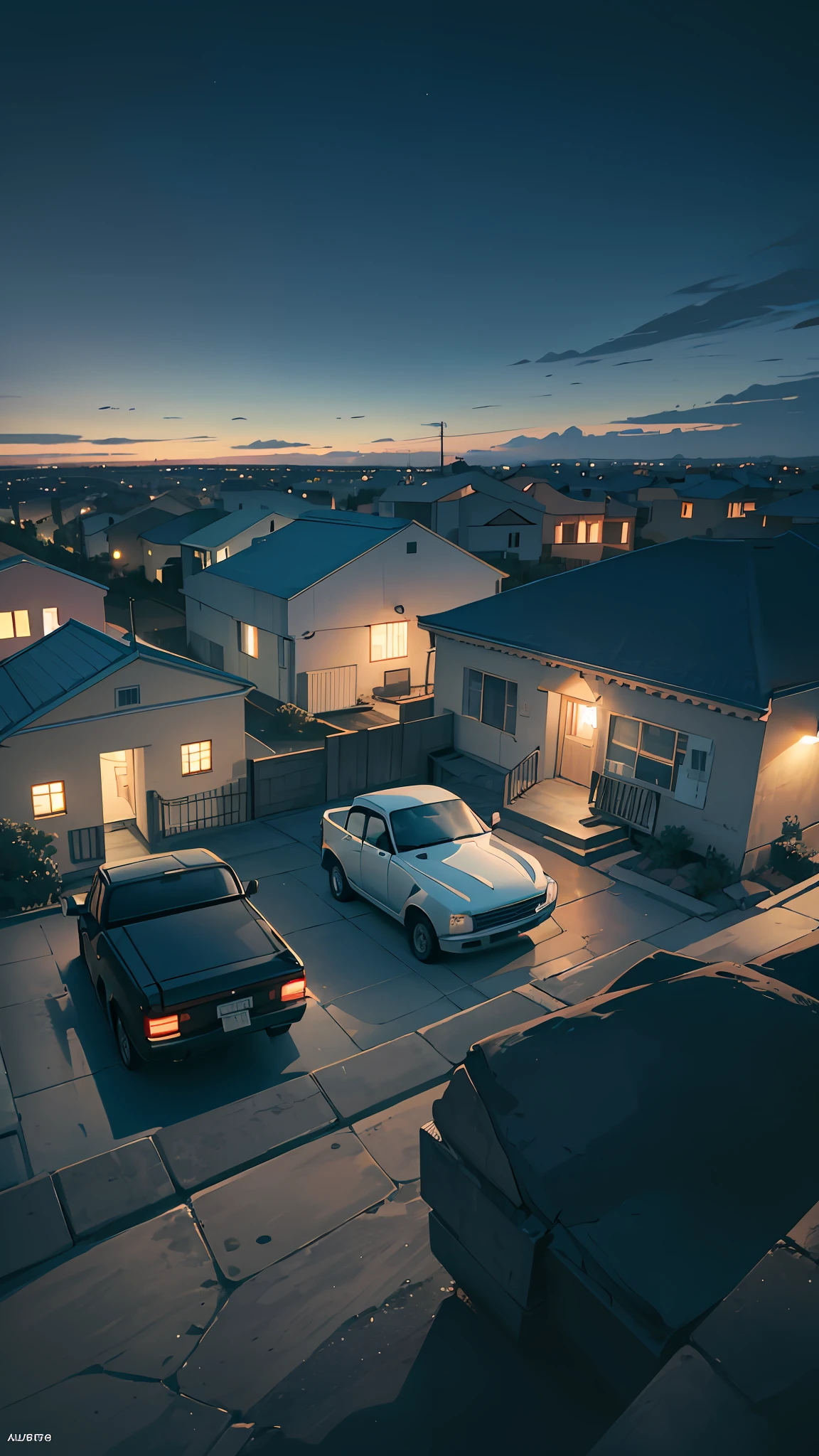 illustration:10, masterpiece,best quality,Alberobello town, looking outside to the backyard through a window which is very dark, bushes, truck, forklift, In the desert of Las Vegas, suburban home backyard, at night, lights off, quiet and eerie, year 2023, Ultra Realistic, dramatic, 8k, streetslora:watercolorStylev10:035EasyNegative --auto --s2