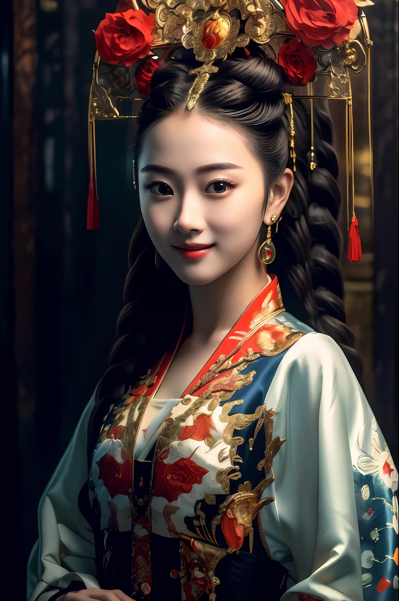 masterpiece,(best quality:1.3),ultra high res,raw photo,detailed skin,beautiful lighting,(realistic, photo-realistic:1.4),
1girl,guofeng,full body,(Smile:1.3),