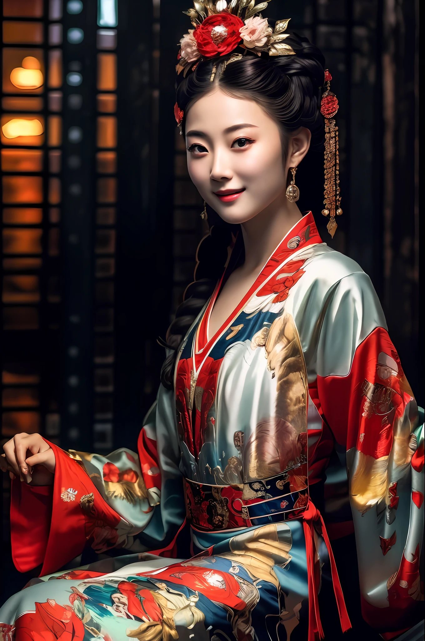 masterpiece,(best quality:1.3),ultra high res,raw photo,detailed skin,beautiful lighting,(realistic, photo-realistic:1.4),
1girl,guofeng,full body,(Smile:1.3),