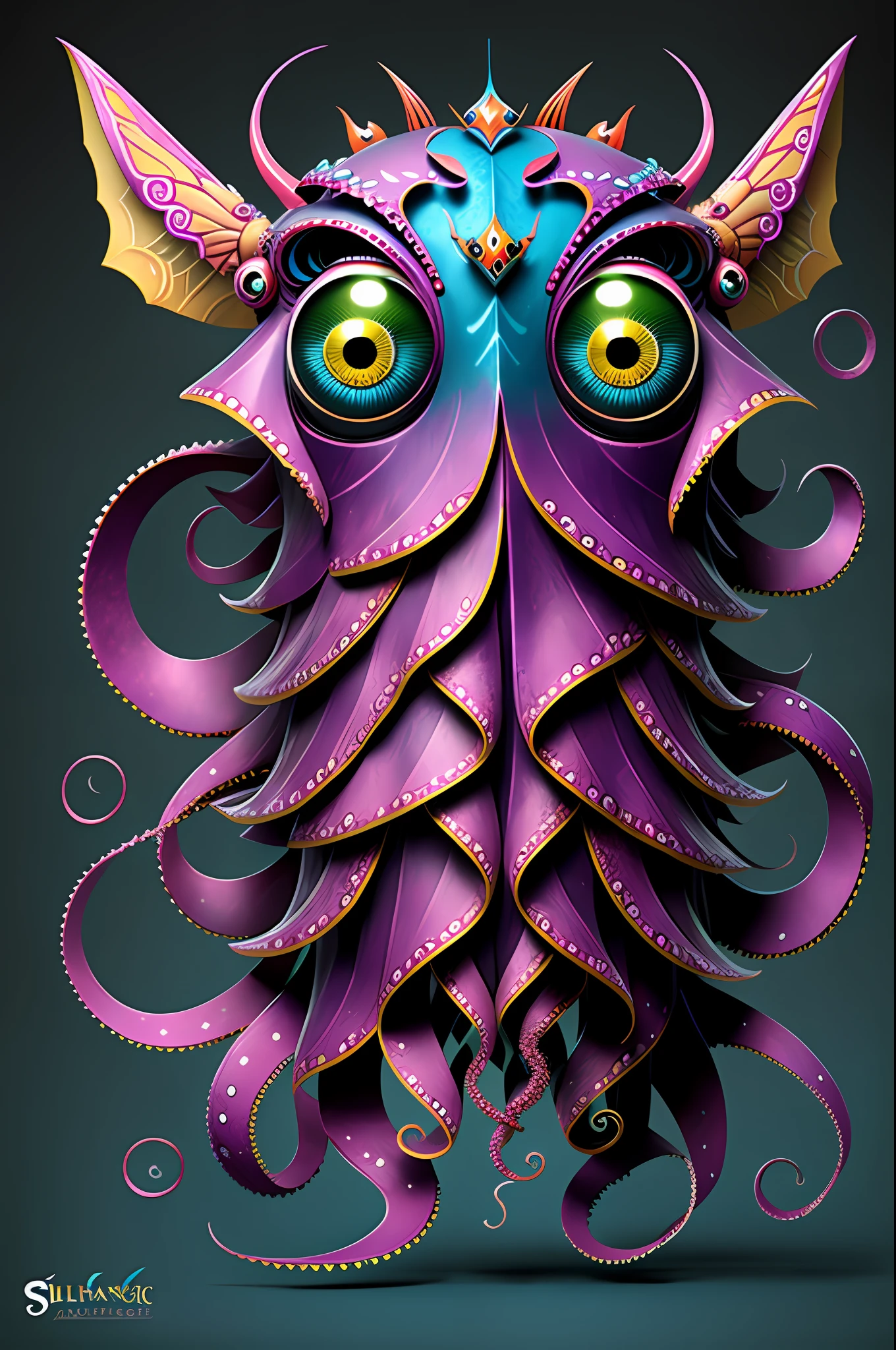 A fantz monster design, funny, super detailed, cute, butterfly, humanoid octopus in the style of sylvamagic,