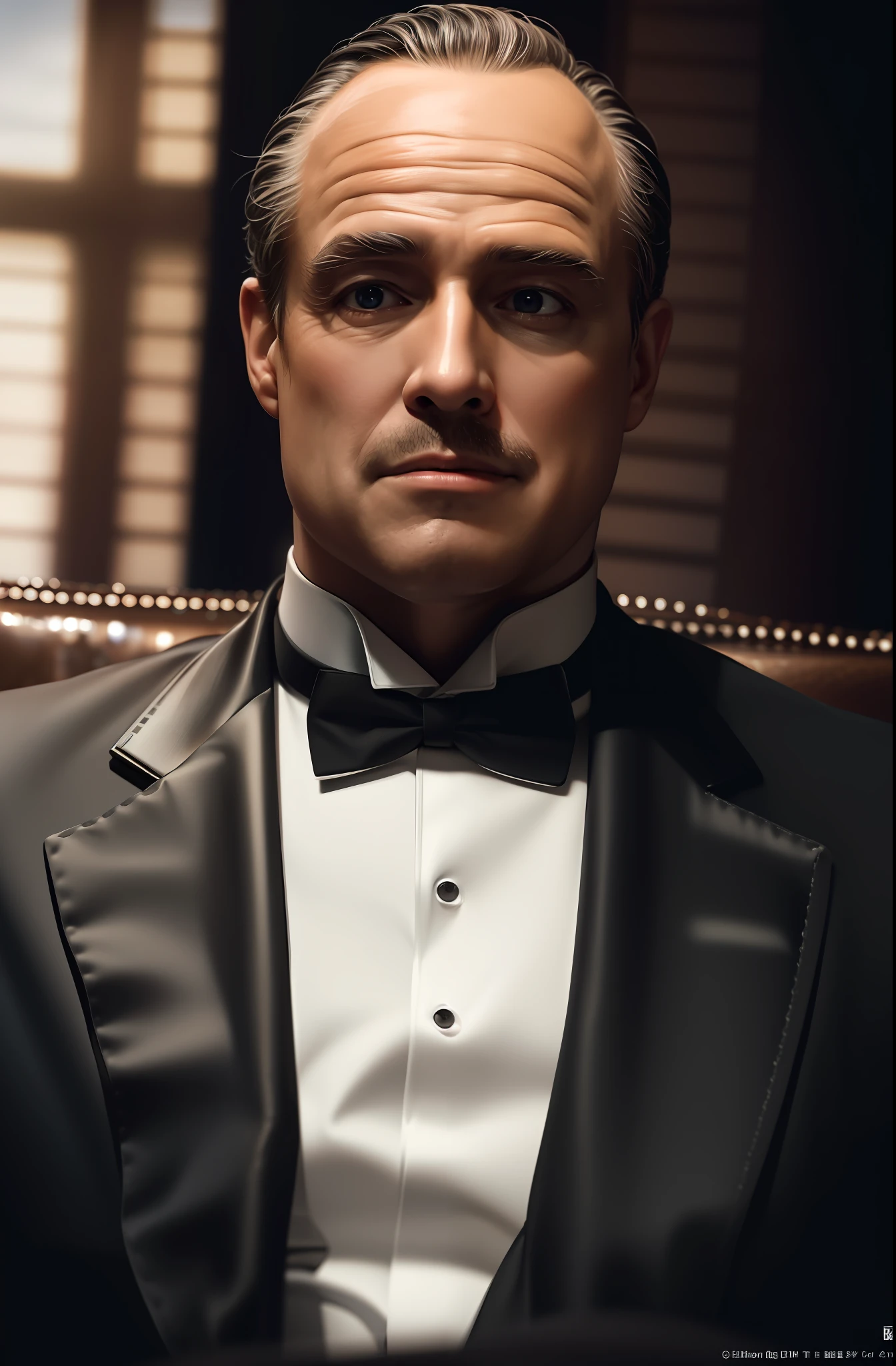 Sitting on chair, in dark room,
Black_suit,Black_jacket,shirt,tuxedo,red_Rose in his lapel, (Close-Up:1.0),(face_focus:1.0),(upper_body),
pubic_hair,bowtie, blue_eyes, brown watch,
1 old_Man, 50yo,male,looking at viewer,(closed mouth:1.0),
NSFW,official art,extremely detailed CG unity 8k wallpaper, perfect lighting,Colorful, Bright_Front_face_Lighting,
(masterpiece:1.0),(best_quality:1.0), ultra high res,4K,ultra-detailed,
photography, 8K, HDR, highres, absurdres:1.2, Kodak portra 400, film grain, blurry background, bokeh:1.2, lens flare, (vibrant_color:1.2)