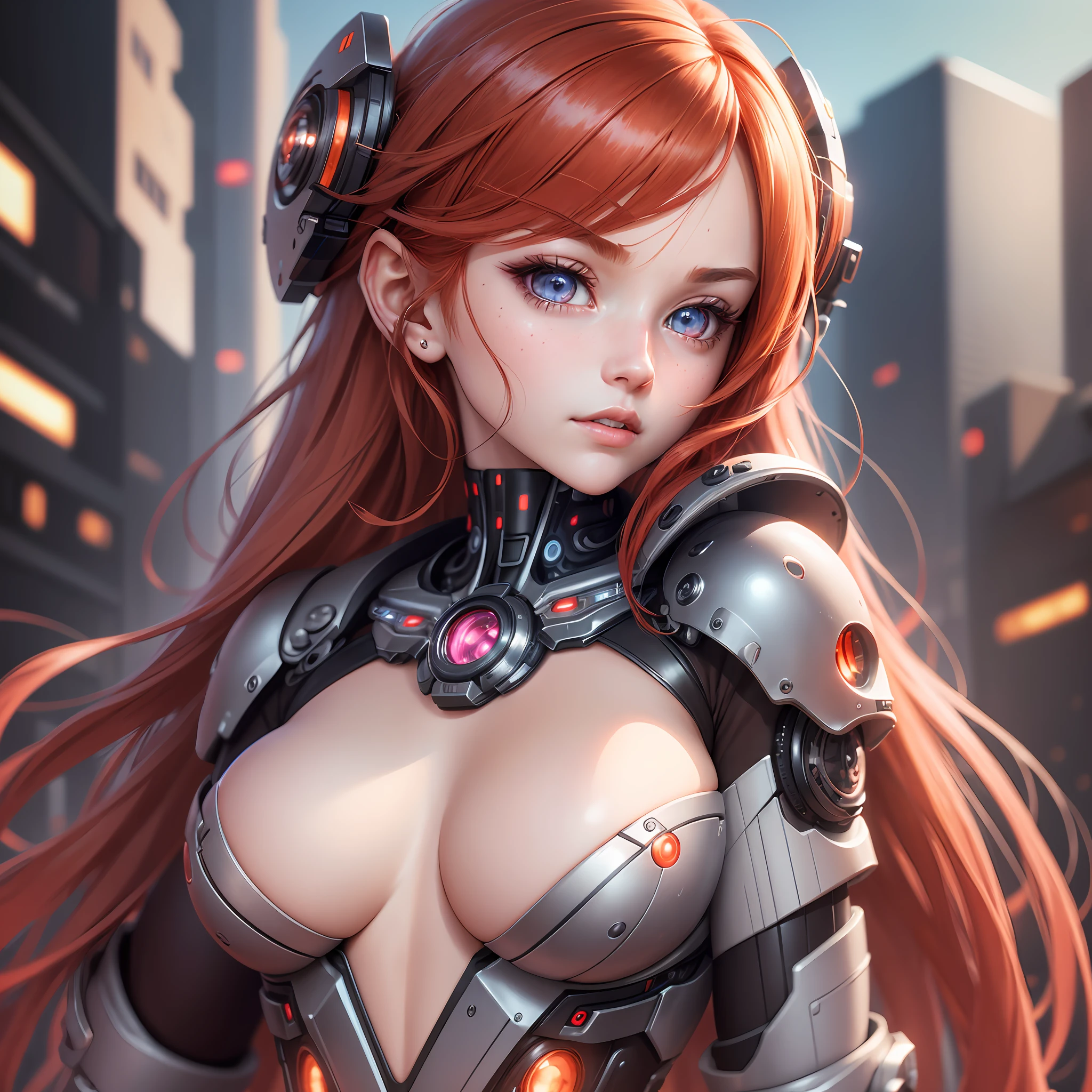 (extremely detailed CG unity 8k wallpaper), (finely detailed beautiful eyes: 1.2), (1 girl), (cyborg:1.3), (high-tech), (long crimson hair:1.2), embarrassed, (anime:1.2), Futurism, depth of field, (masterpiece:1.2), (best quality), 4K, high details --auto --s2