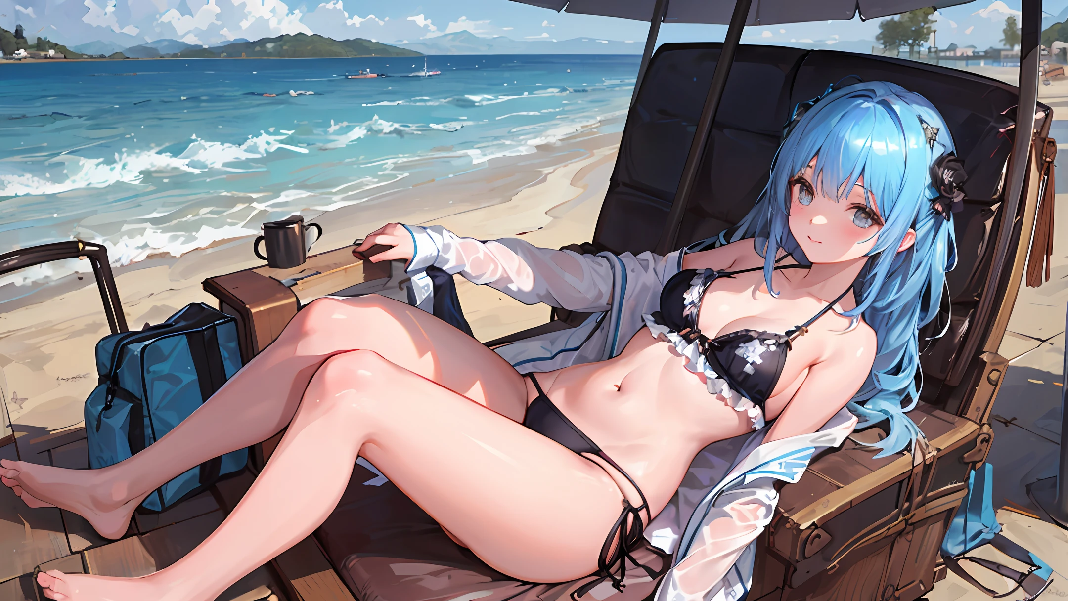 Girl in anime bikini, on the beach