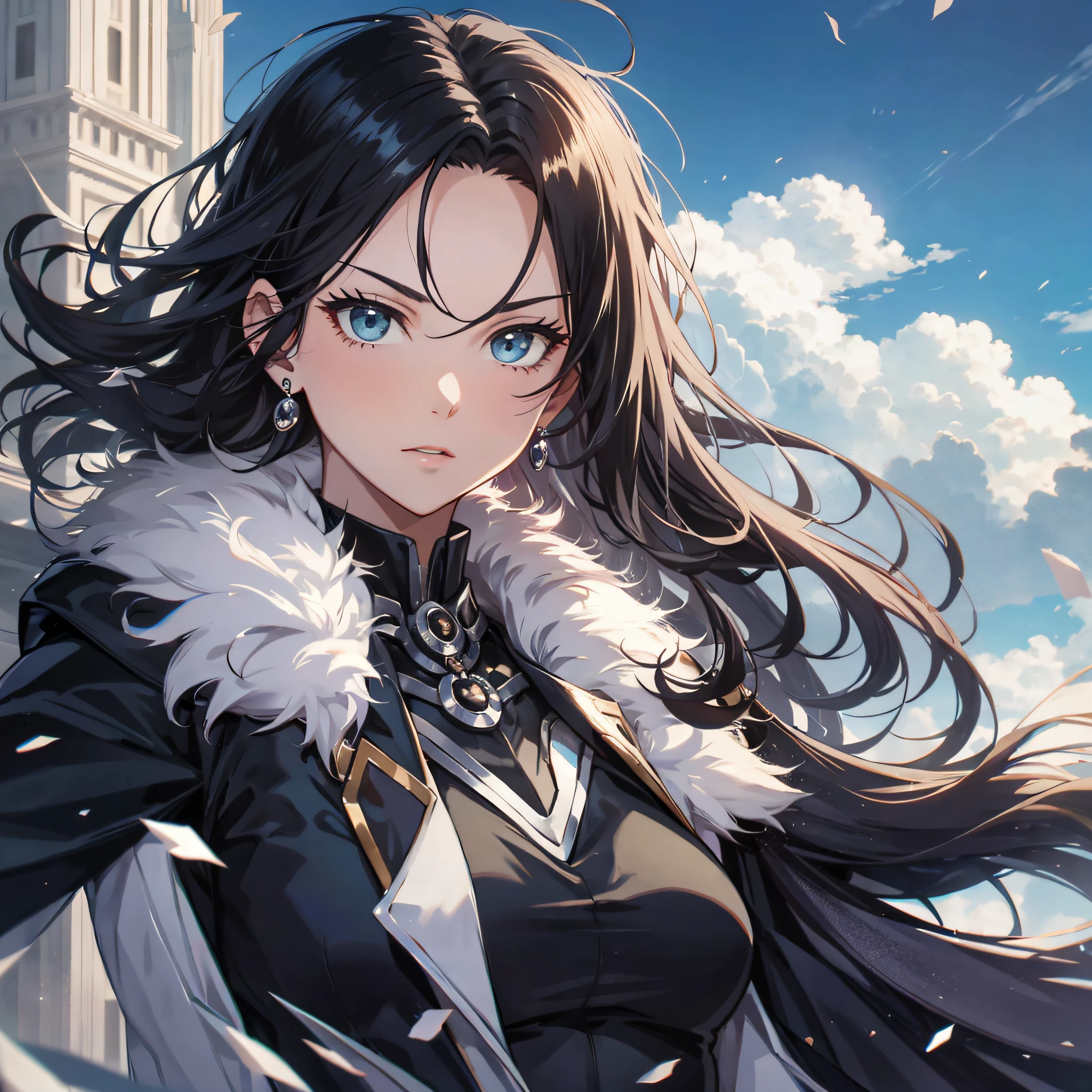 One-punch man, a beautiful royal sister with a black coat and a wave head