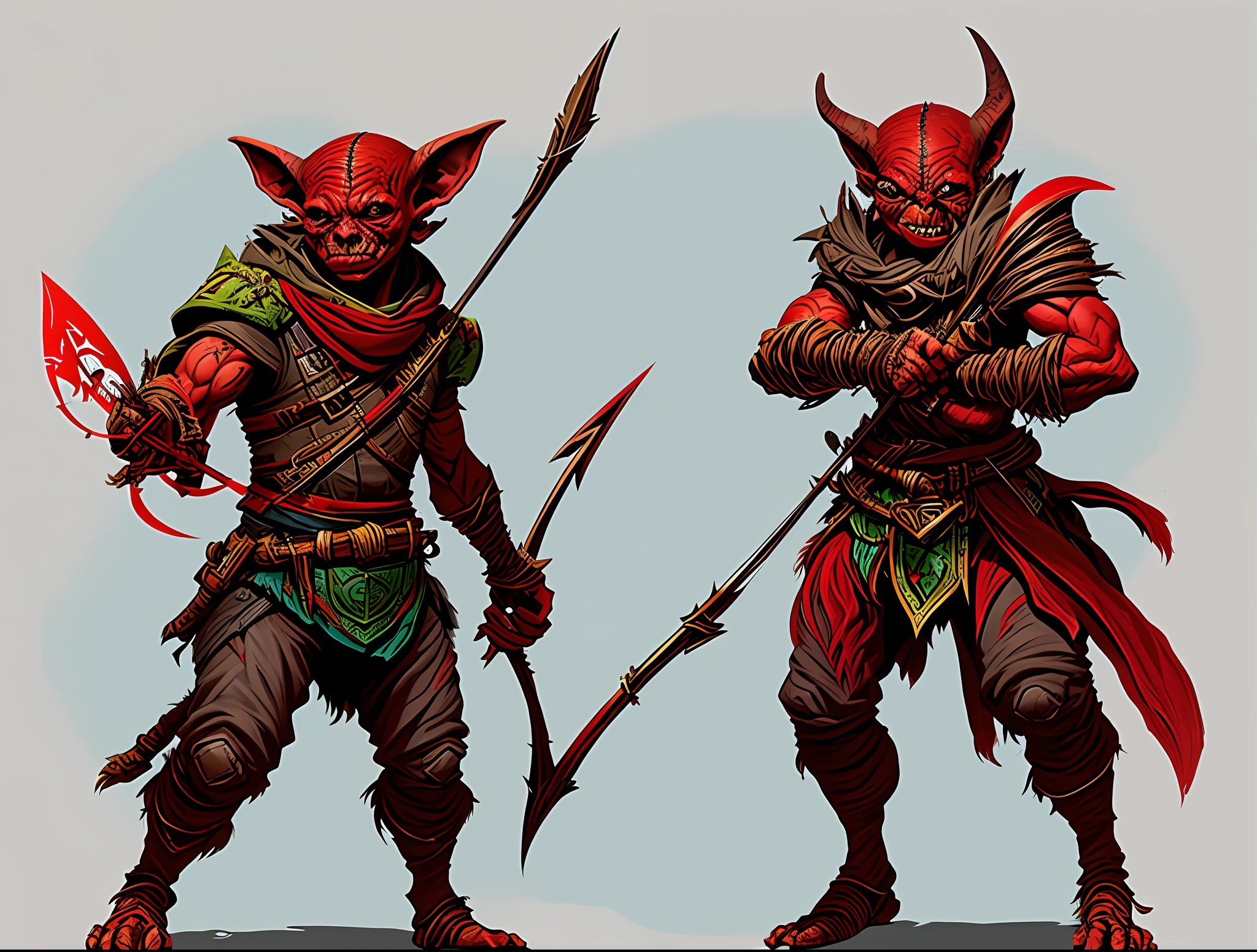 Pathfinder_Goblin, red skin, concept art, brushstroke style, artstation, trendy, highly detailed, bow and arrow